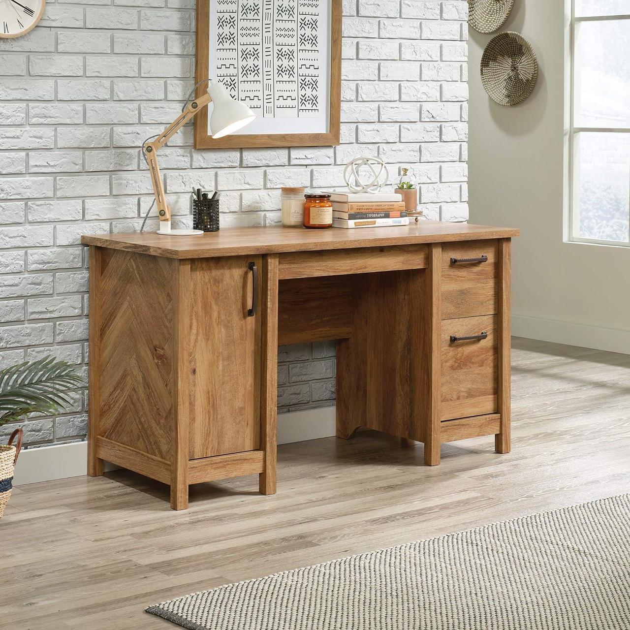 Alt view image 2 of 7 - Sauder Cannery Bridge Computer Desk with Storage Drawers, Home Office Desk with File Cabinet Drawer, in Sindoori Mango