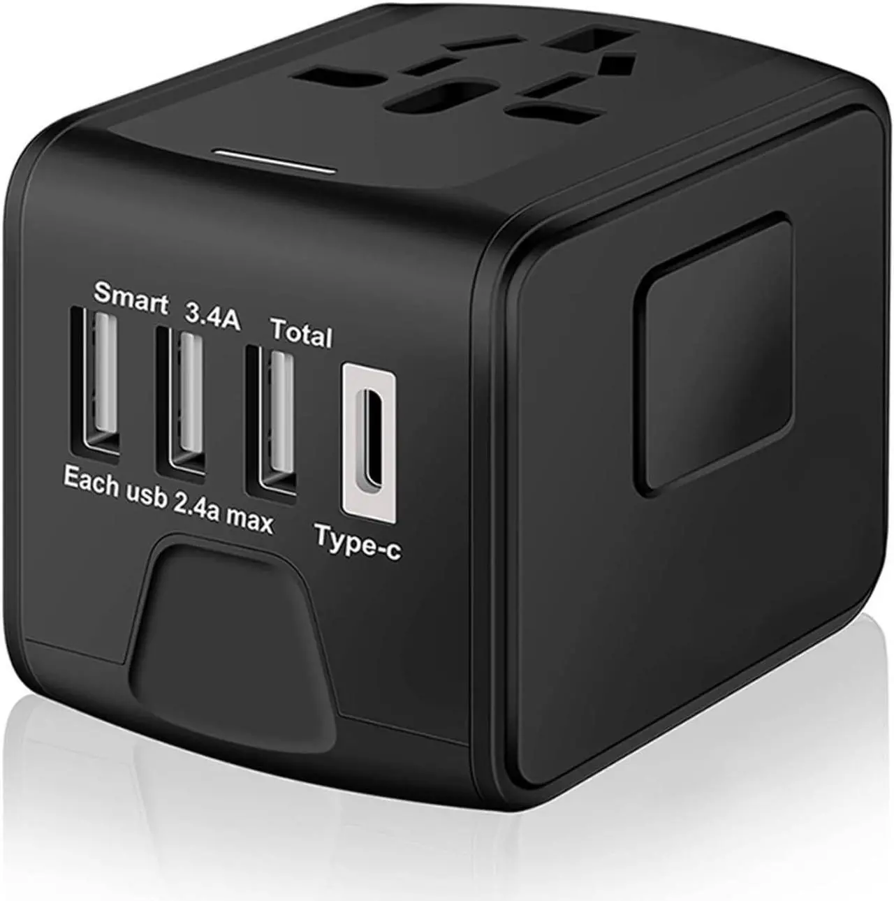 Main image of SAUNORCH Universal International Travel Power Adapter W/High Speed 2.4A USB, 3.0A Type-C Wall Charger, European Adapter, Worldwide AC Outlet Plugs Adapters for Europe, UK, US, AU, Asia-Black
