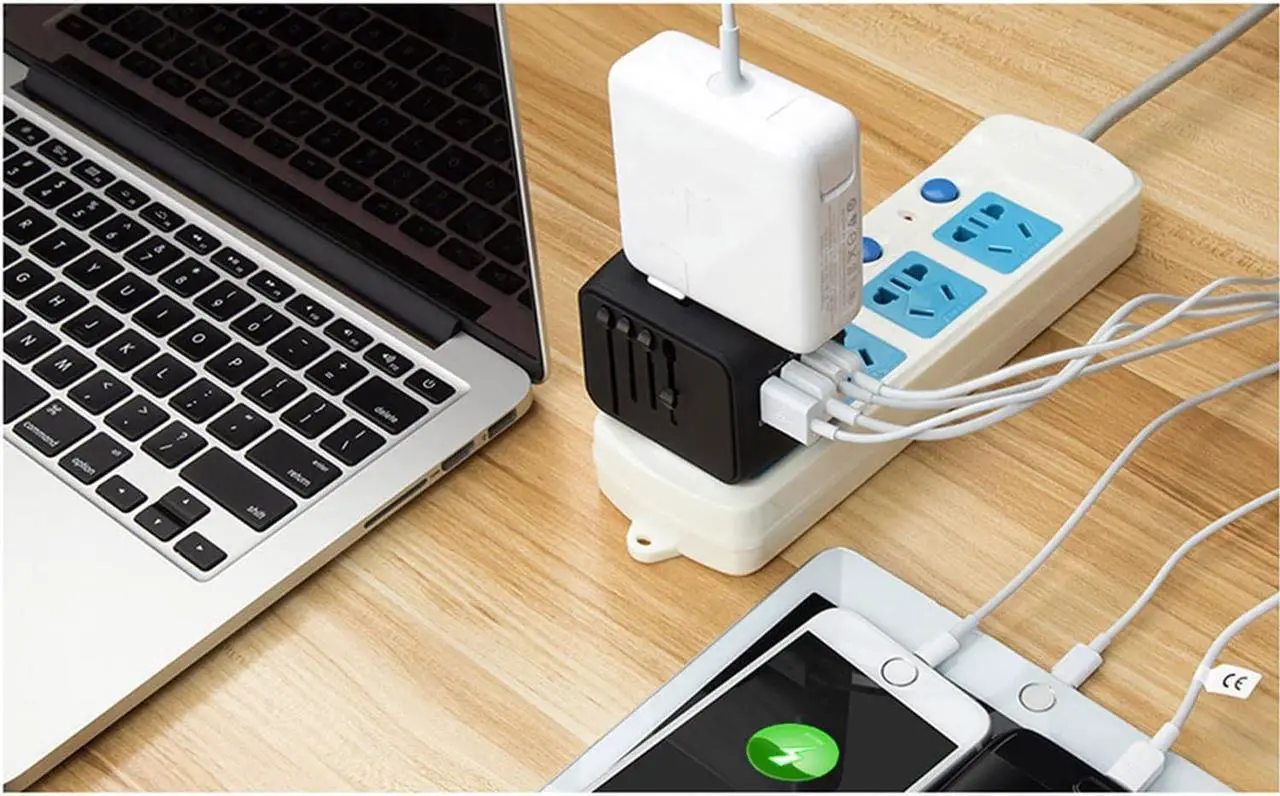 Alt view image 7 of 7 - SAUNORCH Universal International Travel Power Adapter W/High Speed 2.4A USB, 3.0A Type-C Wall Charger, European Adapter, Worldwide AC Outlet Plugs Adapters for Europe, UK, US, AU, Asia-Black