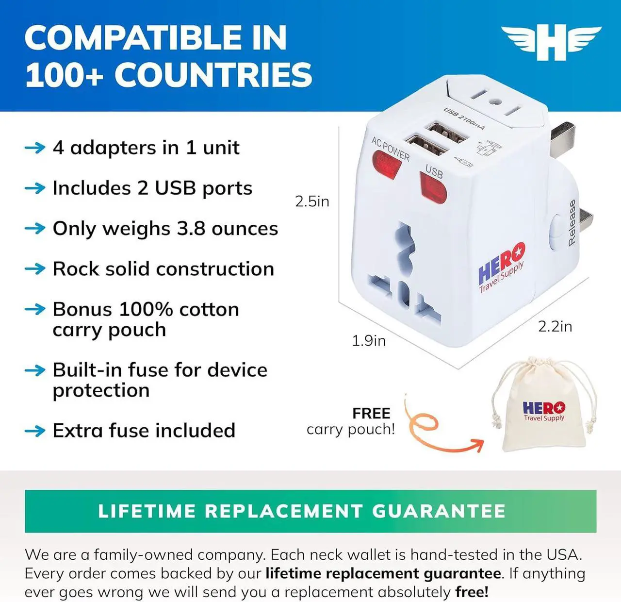 Alt view image 3 of 7 - Universal Travel Adapter (2 USB Ports)  Power Plug for US Europe France UK Ireland Thailand NZ Australia 100+ Countries (2-Pack)