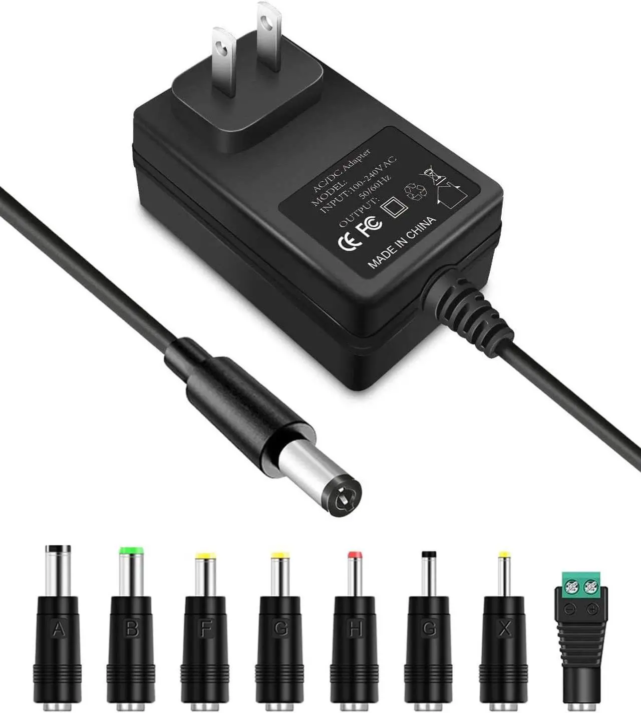 Main image of 12V 2A Power Adapter AC Power Supply Cord 12 Volts 2 Amps Regulated Switching Charger with 8 Interchangeable DC Plug for 2000mA 1500mA 1000mA 900mA 850mA 800mA 700mA 600mA 500mA Equipment