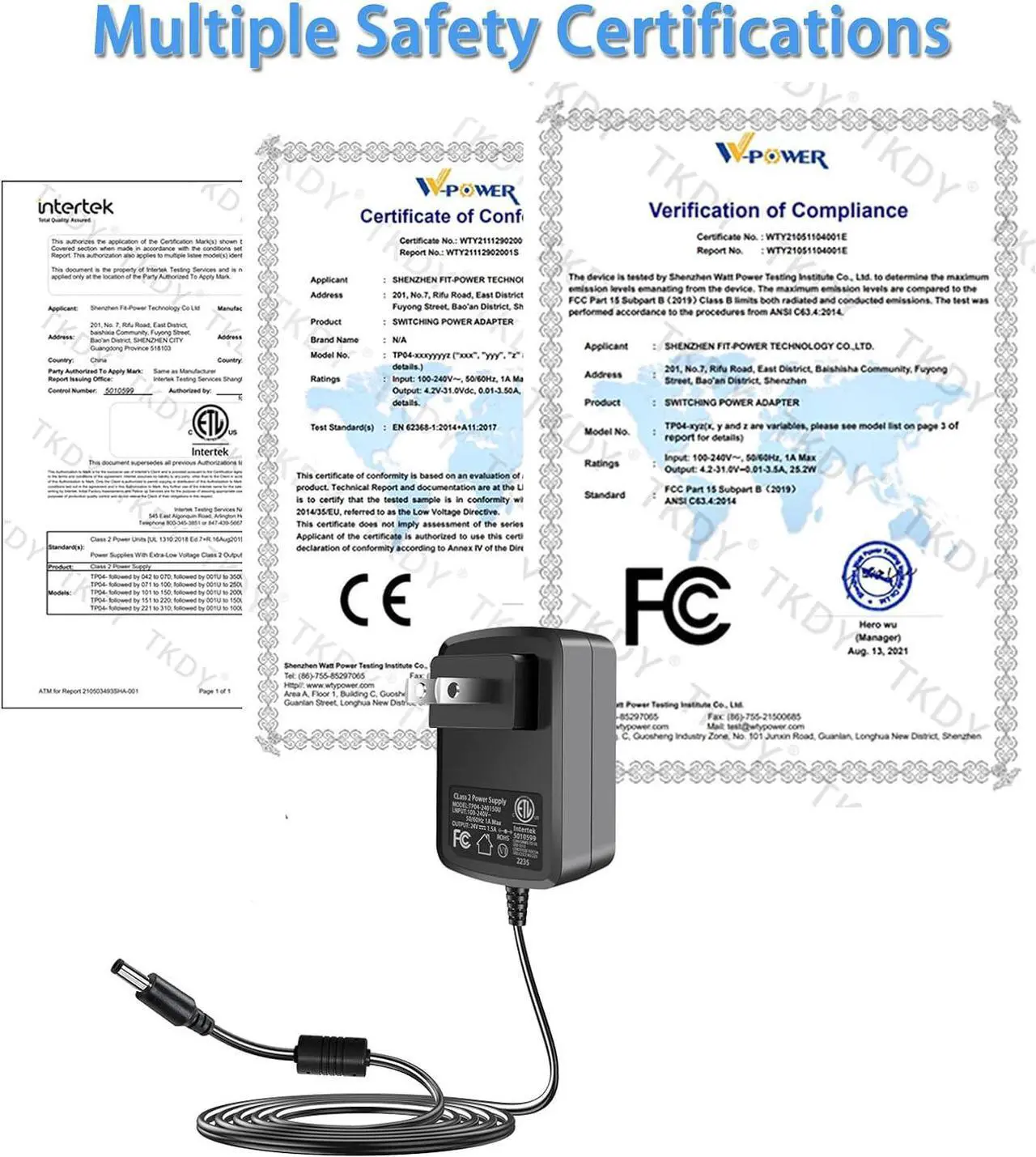 Alt view image 5 of 7 - 24V DC Power Supply Cord 24Vdc 1.5A 1A Power Adapter AC 110-240V DC in 24 Volts 1A 0.5A Wall Charger for DC24V Massage Gun LED Strip Light LED Floor Lamp Soundbar Diffuser Humidifier.