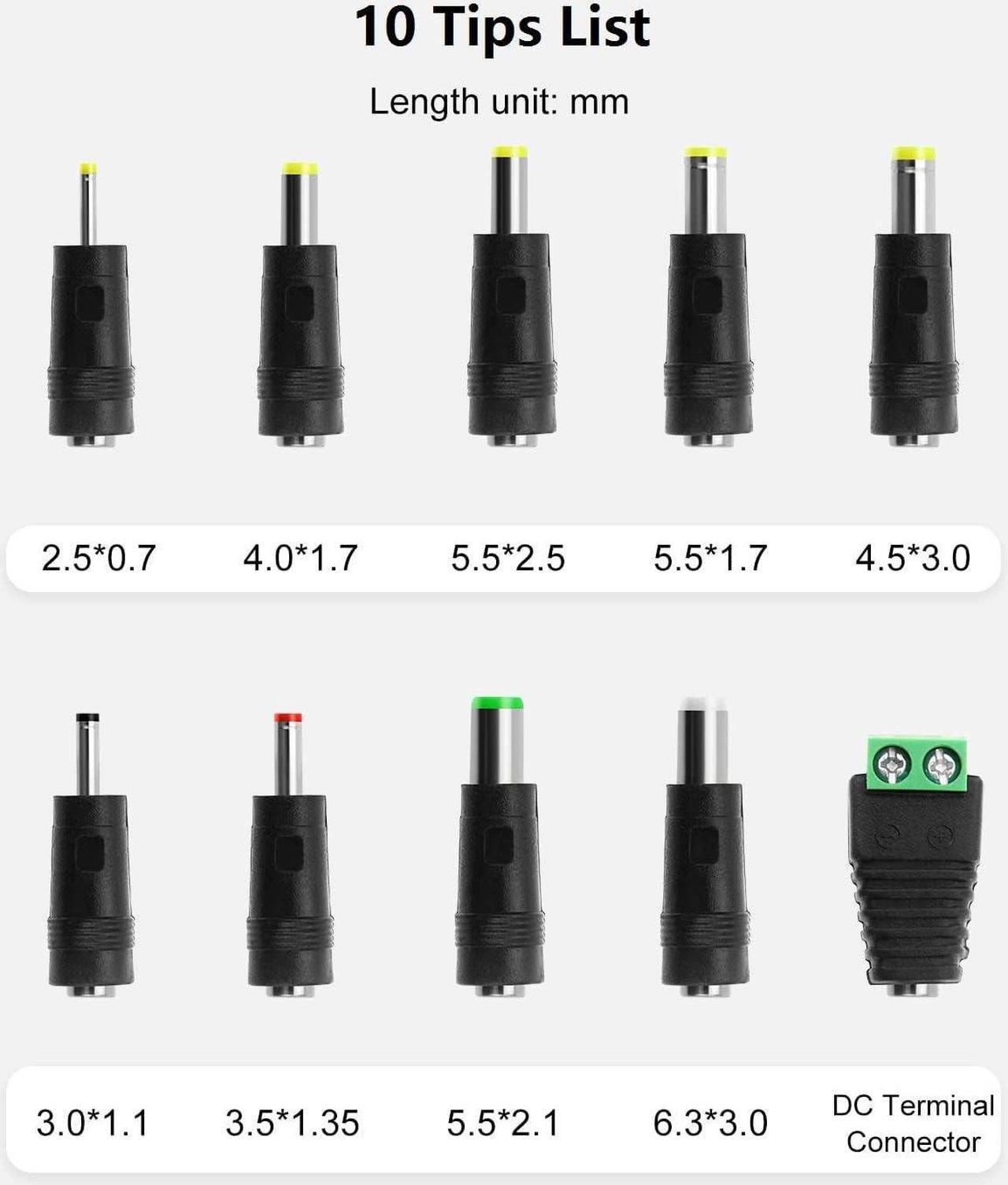 Alt view image 4 of 6 - 9V 1A AC DC Converter Power Supply Cord Adapter 100-240V 50-60Hz Wall Plug to DC 9 Volt 1 Amp Power Adapter Transformer 5.5 x 2.1mm Reverse Polarity Converter Cable & 10 Tips