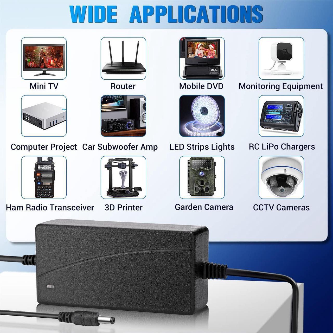 Alt view image 6 of 7 - DC 12V 3A Power Adapter 100-240V AC to DC 12V 3A 36W Power Suppy with Barrel Connector 5.5x2.5mm & 5.5x2.1mm 12 Volt 3 Amp Desktop Adpater 12V 3A Switching Transformer AC/DC Power Converter