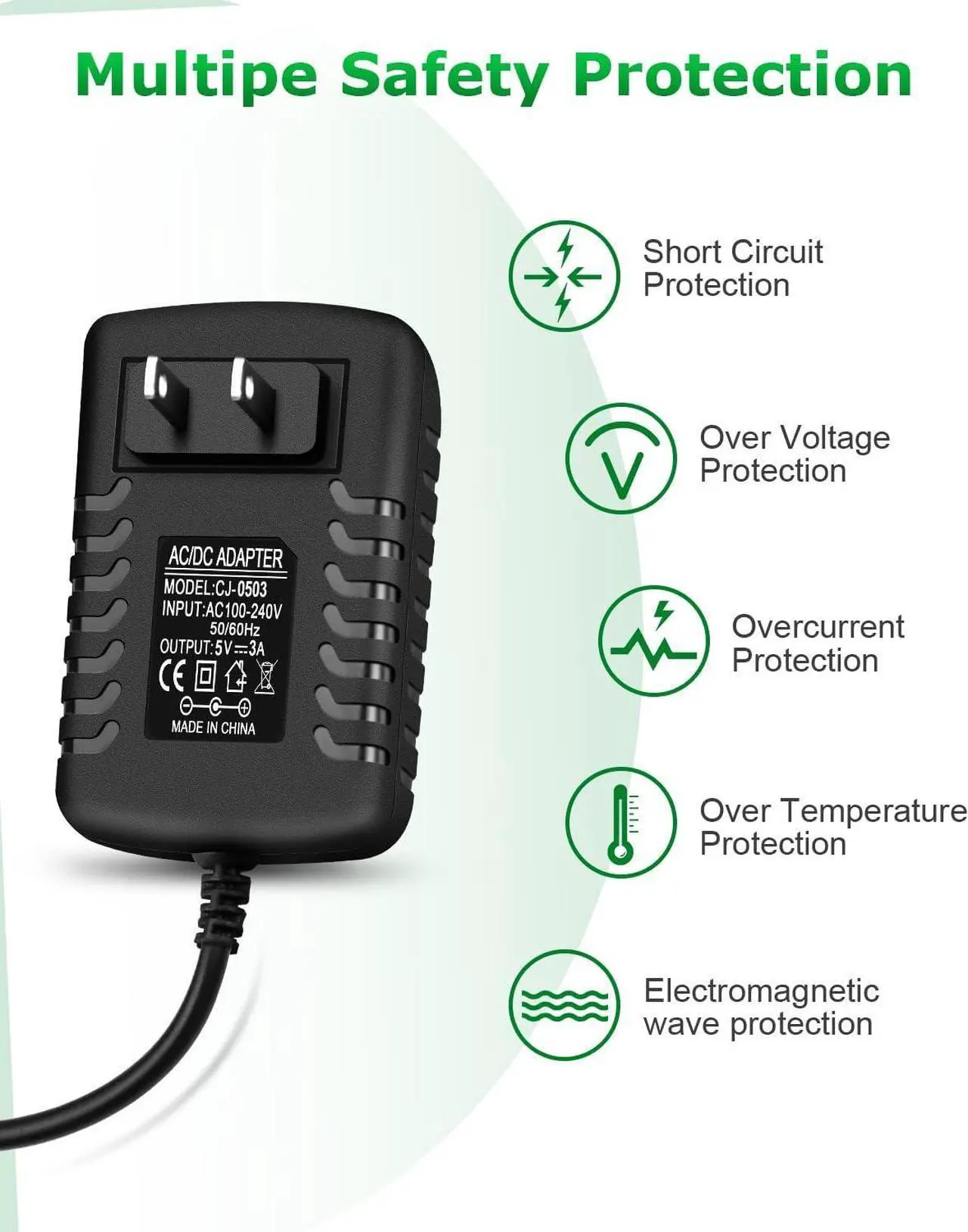 Alt view image 4 of 6 - 5V 3A Power Supply Adapter 15W AC/DC 5V Power Cord AC 100V-240V to DC 5 Volt Power Supply 3Amp 2A 1A 500mA for LED Lights Security Camera HDMI TV Box Raspberry Pi USB Type C with 8TIPS