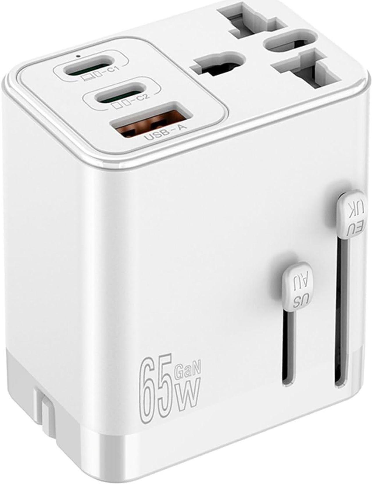 Main image of Universal Travel Adapter,65W GaN International Plug Adapter AC 100-250V Worldwide Travel Essentials USB C Power Adapter with 2 USB C 1 USB A Port Charger Block for US UK AUS EU