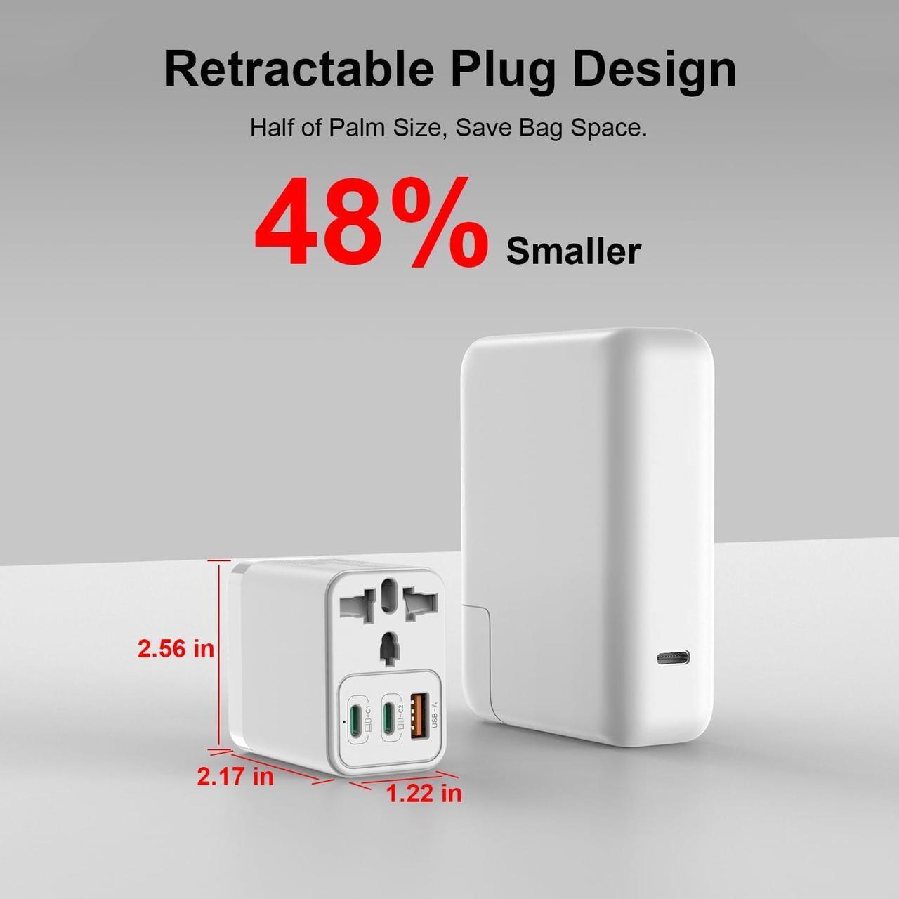Alt view image 5 of 7 - Universal Travel Adapter,65W GaN International Plug Adapter AC 100-250V Worldwide Travel Essentials USB C Power Adapter with 2 USB C 1 USB A Port Charger Block for US UK AUS EU