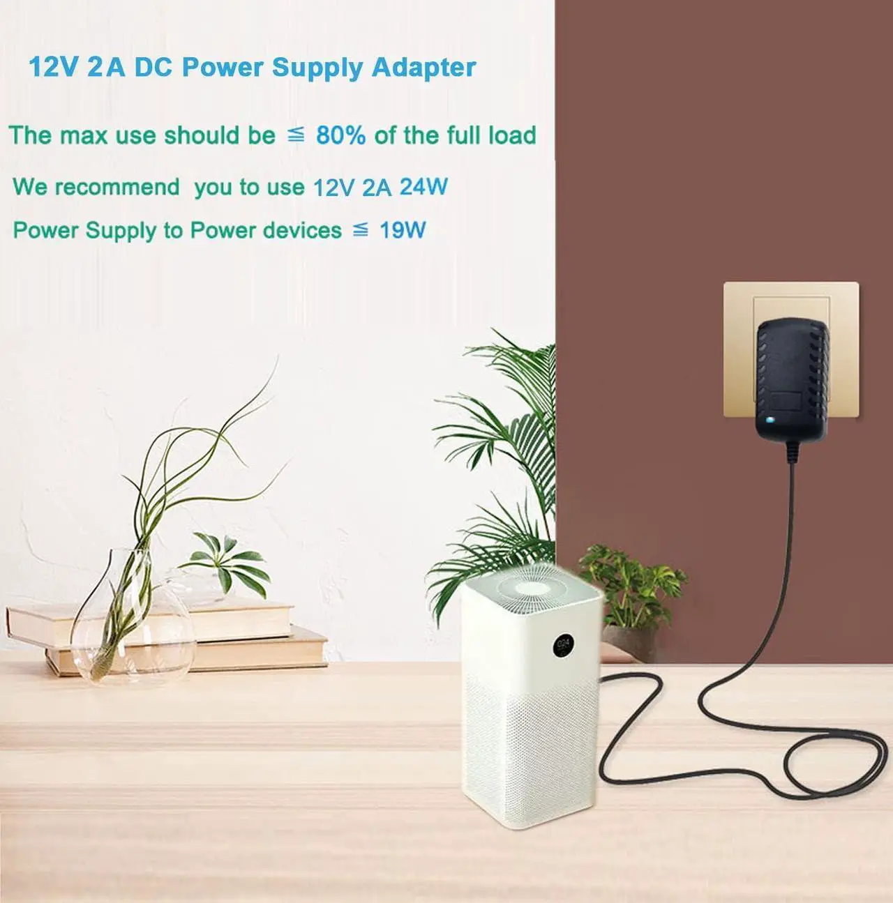Alt view image 7 of 7 - DC 12Volt 2A Power Supply Adapter 24W AC DC Wall Adapter 100-240V AC to DC 12V 2A 1.5A Power Adapter Converter with 5.5mm x 2.5mm Compatible with 5.5x2.1mm Tip 12V ac/dc Transformer Adapter