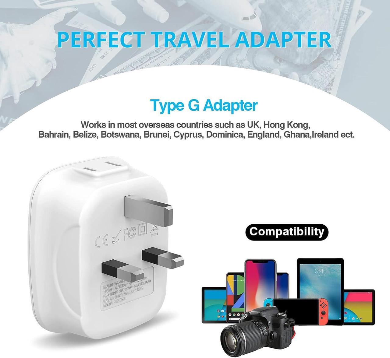 Alt view image 3 of 7 - [3-Pack] US to UK Ireland Travel Plug Adapter, Anstronic International Power Adaptor with 2 USB, 4 in 1 Type G Power Outlet Adaptor for USA to England Kenya Dubai Irish Scotland