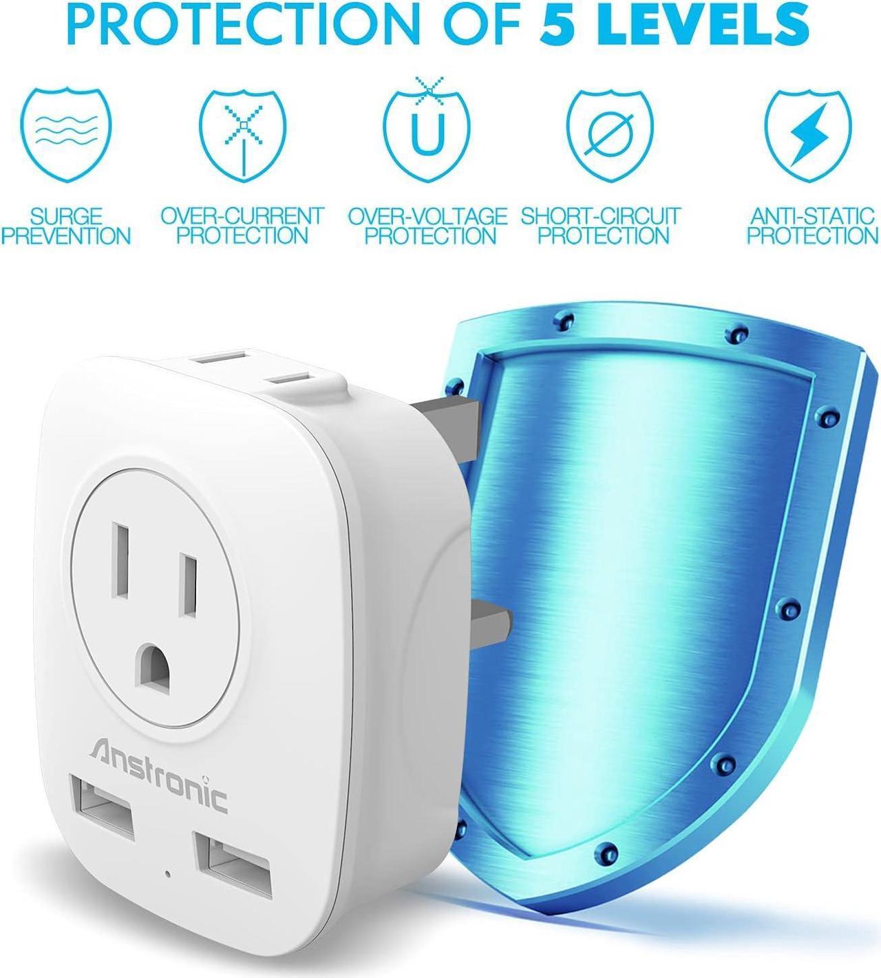 Alt view image 5 of 7 - [3-Pack] US to UK Ireland Travel Plug Adapter, Anstronic International Power Adaptor with 2 USB, 4 in 1 Type G Power Outlet Adaptor for USA to England Kenya Dubai Irish Scotland