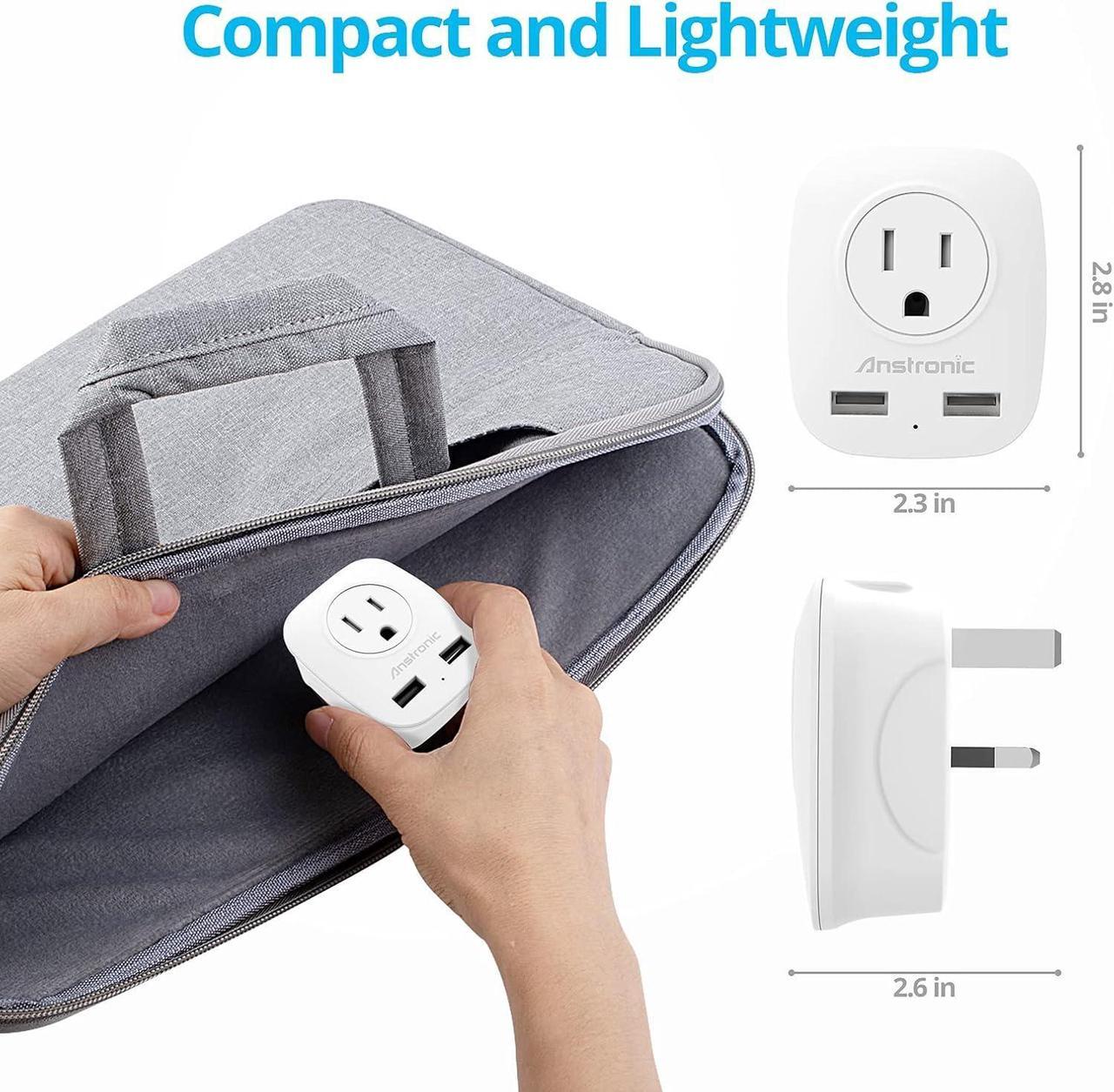 Alt view image 6 of 7 - [3-Pack] US to UK Ireland Travel Plug Adapter, Anstronic International Power Adaptor with 2 USB, 4 in 1 Type G Power Outlet Adaptor for USA to England Kenya Dubai Irish Scotland