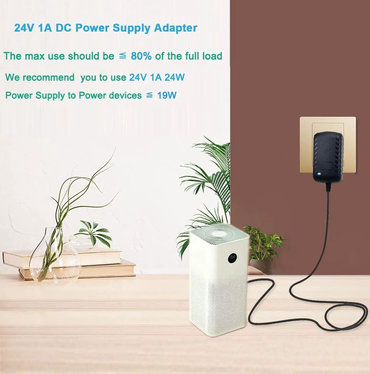 Alt view image 6 of 7 - 24V 1A AC Adapter Power Supply 100-240V AC to DC 24Volts 1A 24W Converter Transformer Switching Power Supply with 5.5mmx2.5mm Plug for LED Strip Light CCTV Camera DC Pump Black