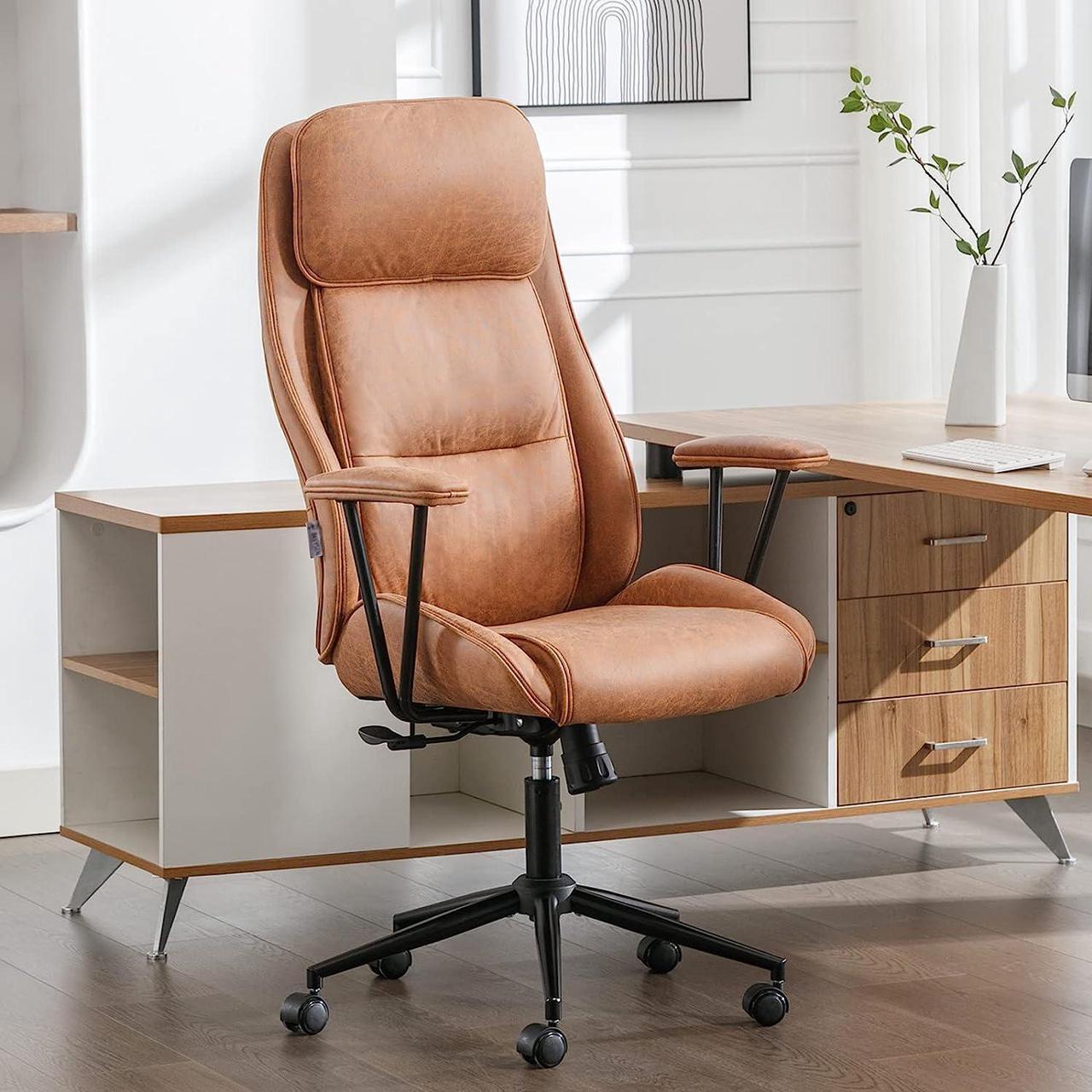 Main image of BOWTHY Executive Chair Mid Century Office Modern Chair, 55° Reclining High Back Desk Chair with Wheels, Adjustable Office Chair, Brown Office Chair, Swivel Chair 330lbs, Computer Chair for Adults