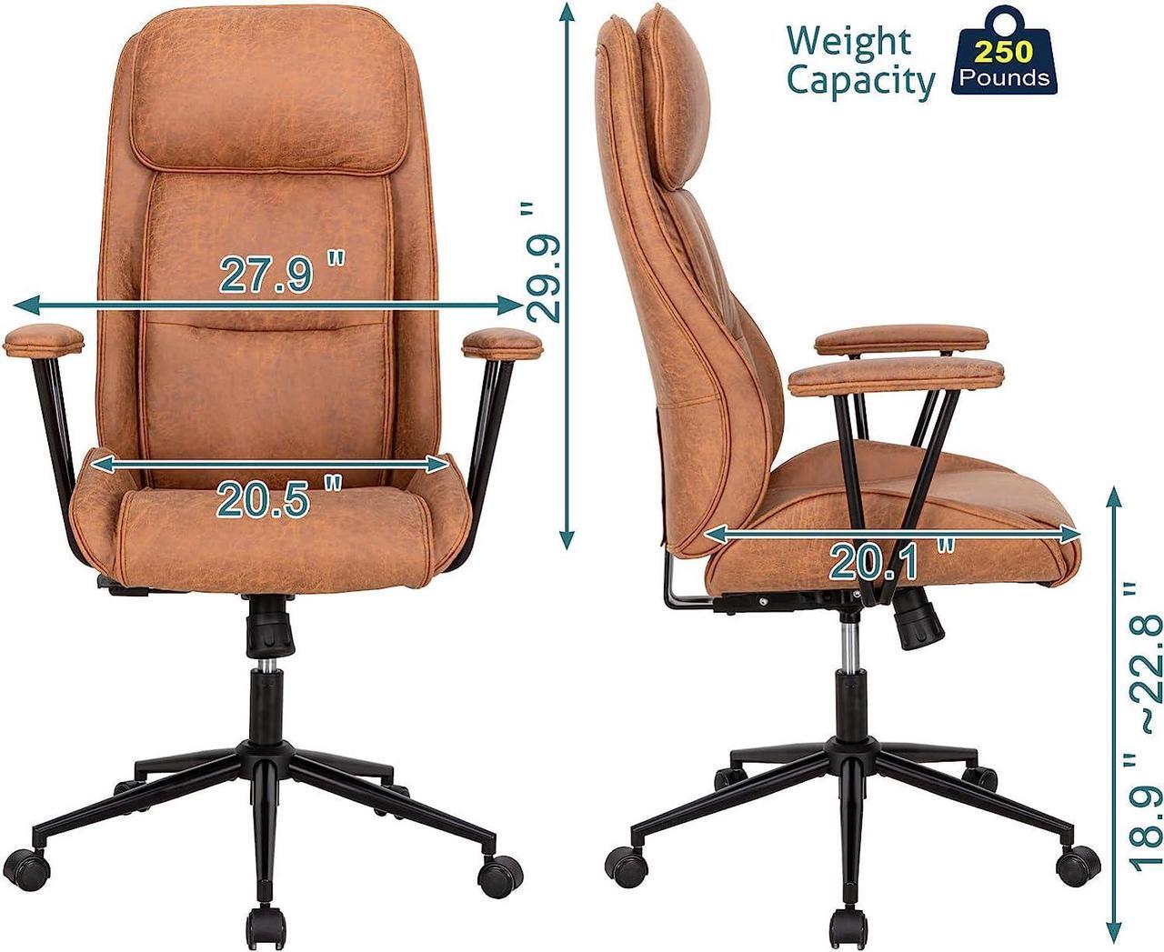 Alt view image 6 of 7 - BOWTHY Executive Chair Mid Century Office Modern Chair, 55° Reclining High Back Desk Chair with Wheels, Adjustable Office Chair, Brown Office Chair, Swivel Chair 330lbs, Computer Chair for Adults