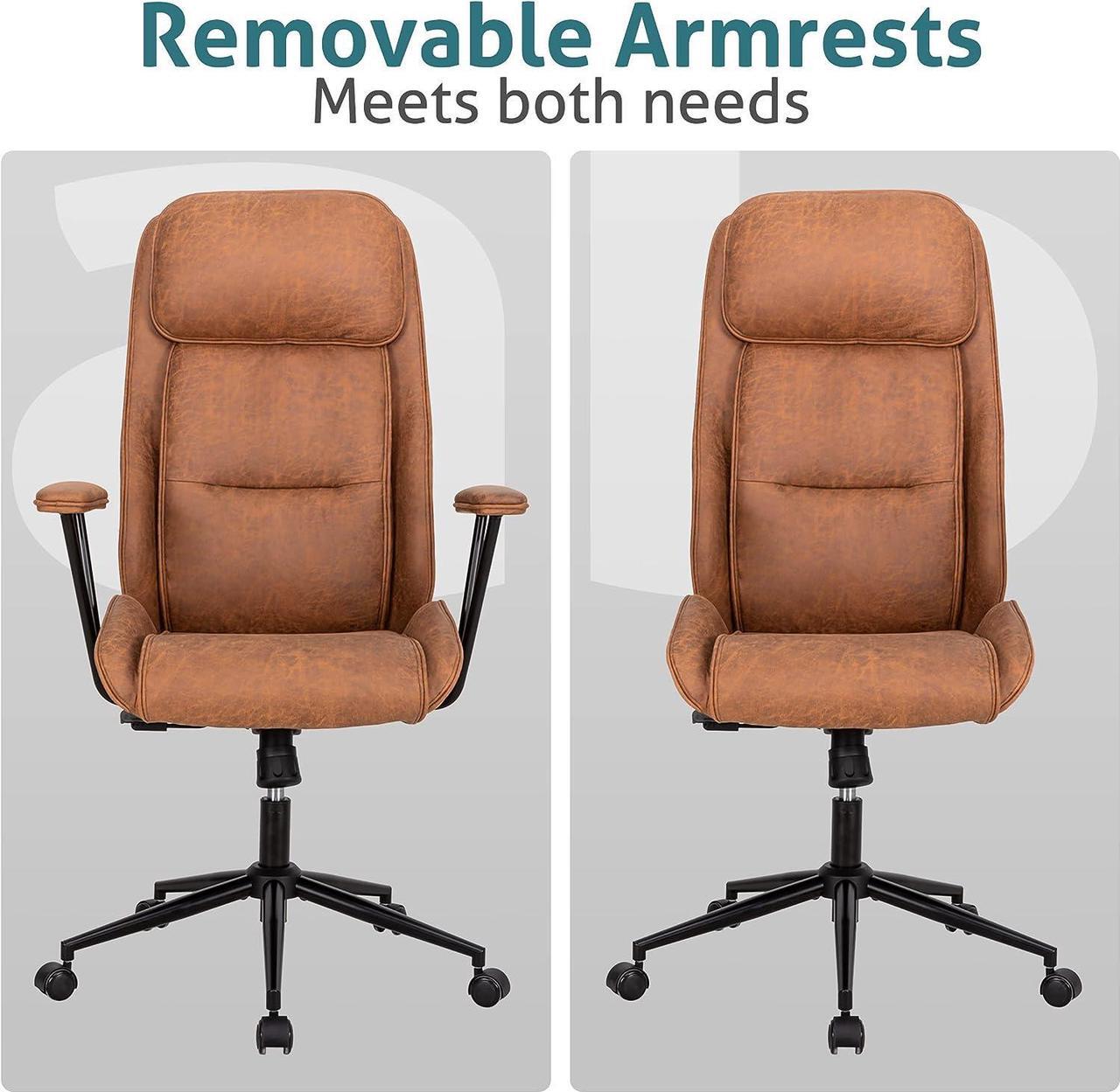 Alt view image 4 of 7 - BOWTHY Executive Chair Mid Century Office Modern Chair, 55° Reclining High Back Desk Chair with Wheels, Adjustable Office Chair, Brown Office Chair, Swivel Chair 330lbs, Computer Chair for Adults