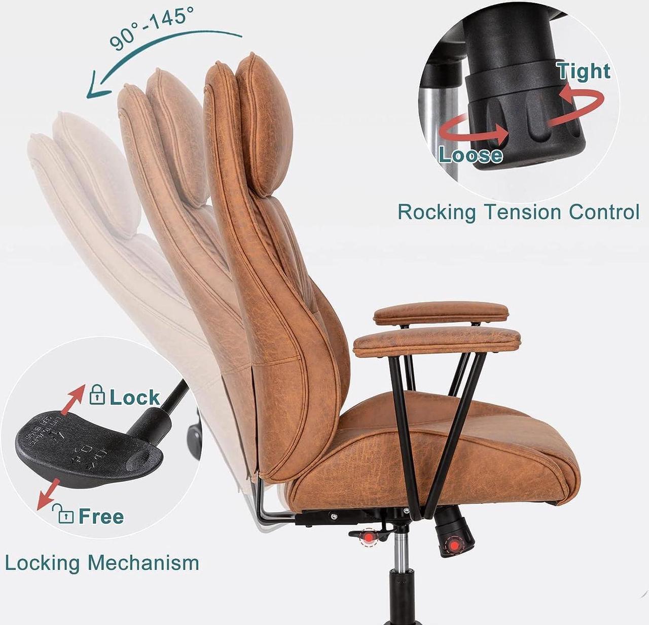 Alt view image 3 of 7 - BOWTHY Executive Chair Mid Century Office Modern Chair, 55° Reclining High Back Desk Chair with Wheels, Adjustable Office Chair, Brown Office Chair, Swivel Chair 330lbs, Computer Chair for Adults