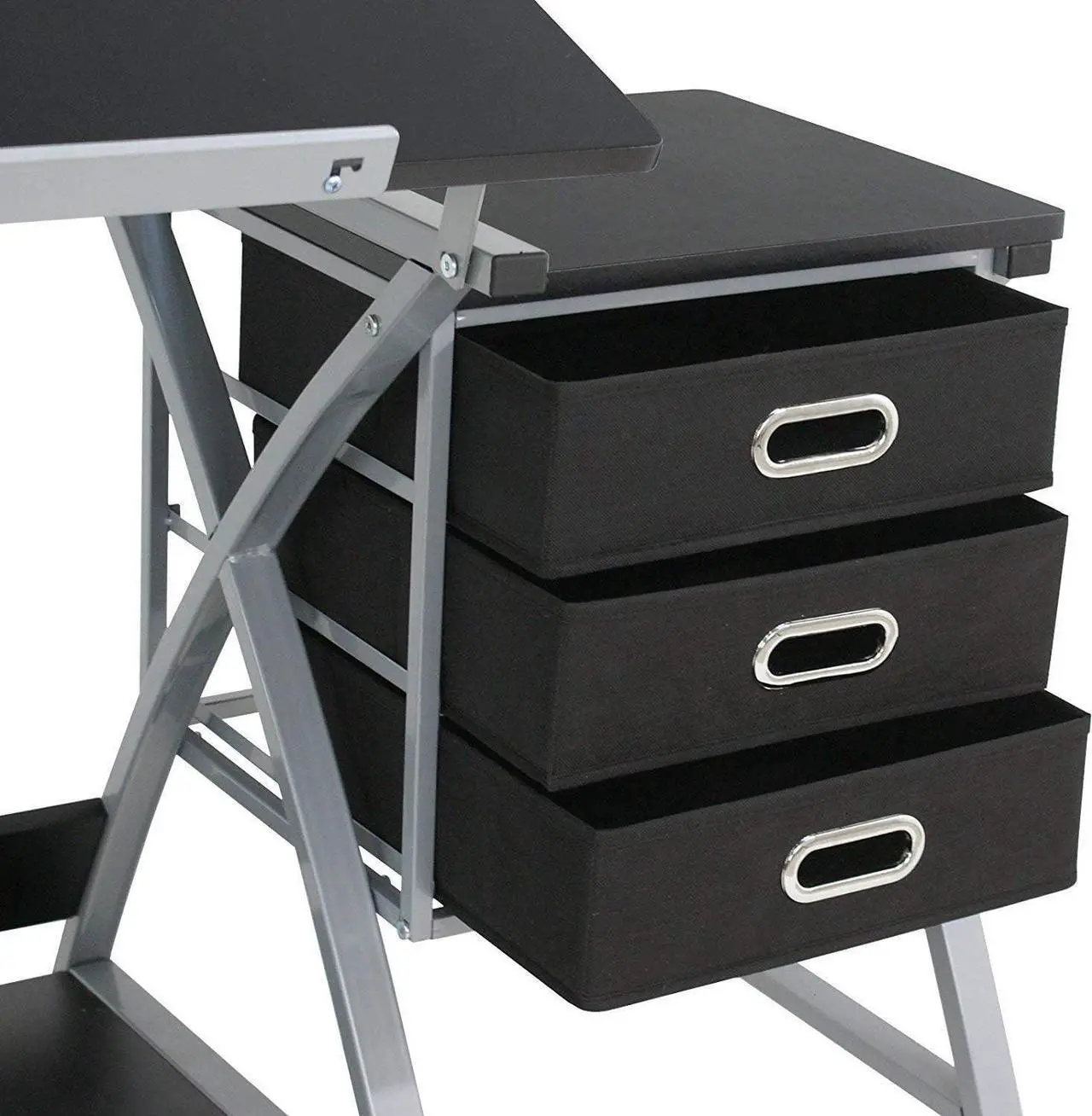 Alt view image 5 of 7 - HomGarden Adjustable Drawing Desk Drafting Table Folding Art Craft Table Station w/Stool and 3 Storage Drawers