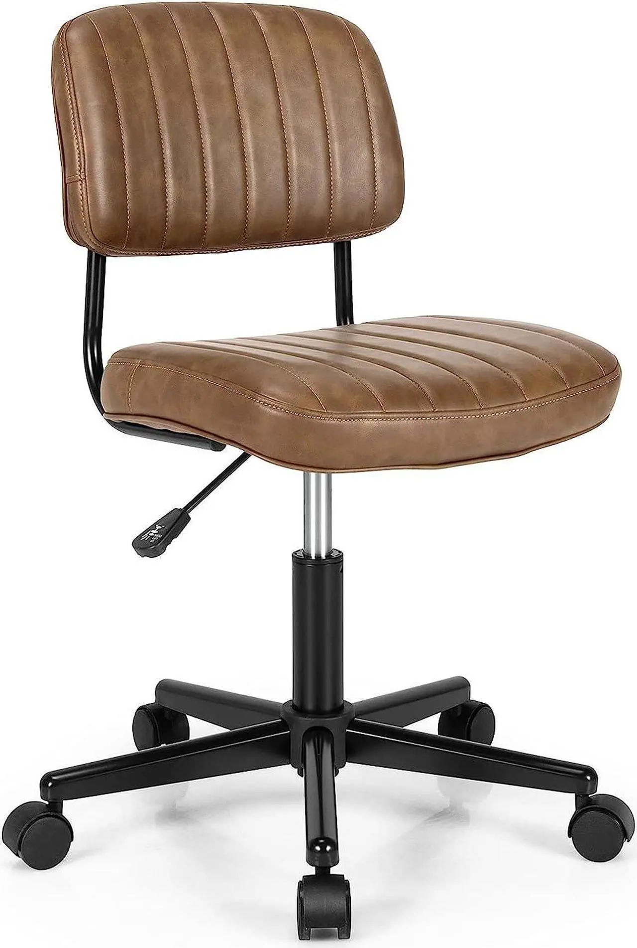 Main image of Giantex Leather Office Chair, Armless Low-Back Computer Desk Chair, Retro Swivel Rolling Task Chair Height Adjustable PU Leisure Office Chair for Kids Teens Adults (Brown)