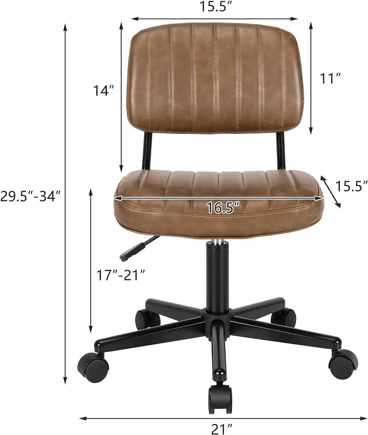 Alt view image 7 of 7 - Giantex Leather Office Chair, Armless Low-Back Computer Desk Chair, Retro Swivel Rolling Task Chair Height Adjustable PU Leisure Office Chair for Kids Teens Adults (Brown)
