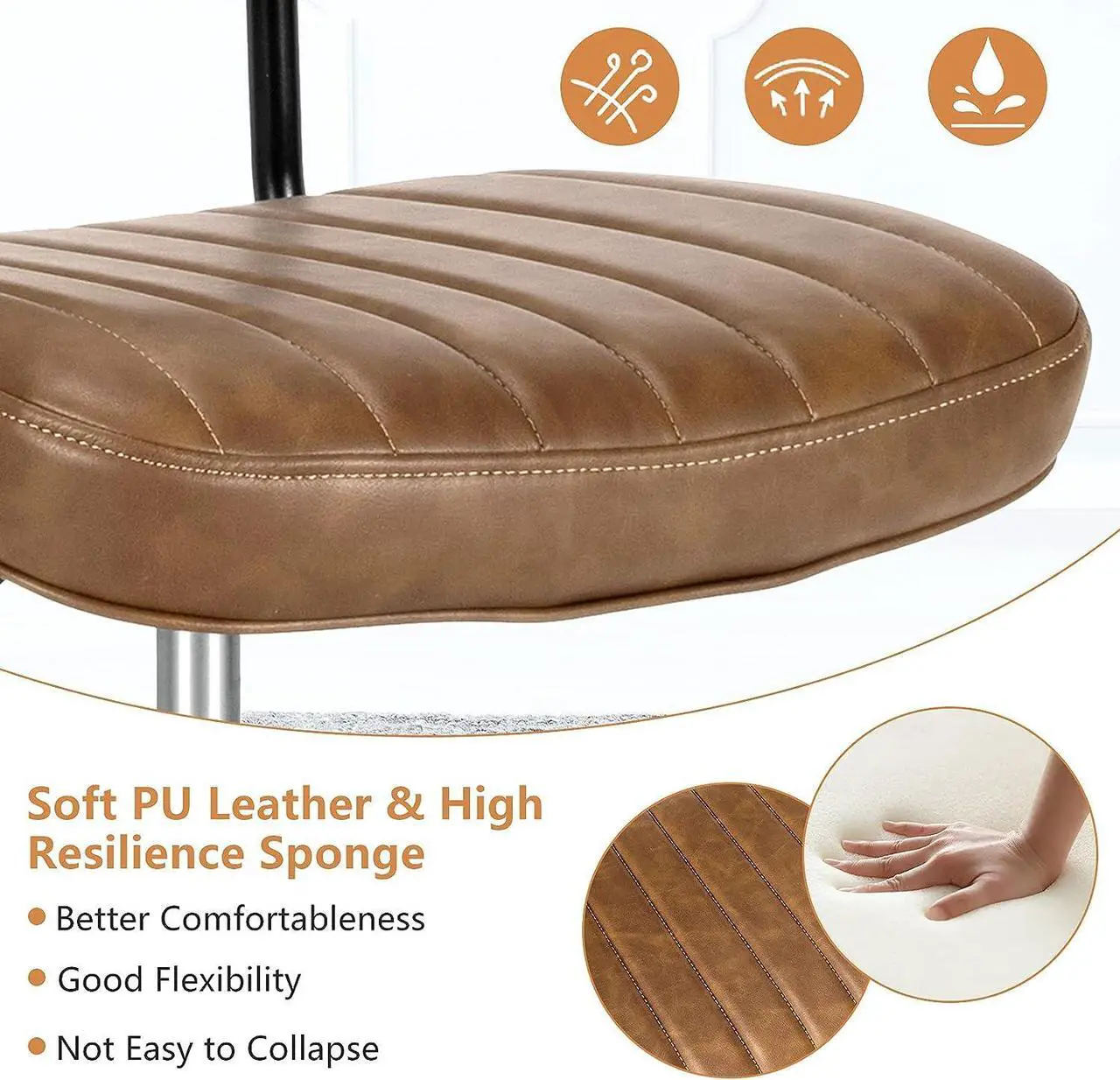 Alt view image 6 of 7 - Giantex Leather Office Chair, Armless Low-Back Computer Desk Chair, Retro Swivel Rolling Task Chair Height Adjustable PU Leisure Office Chair for Kids Teens Adults (Brown)