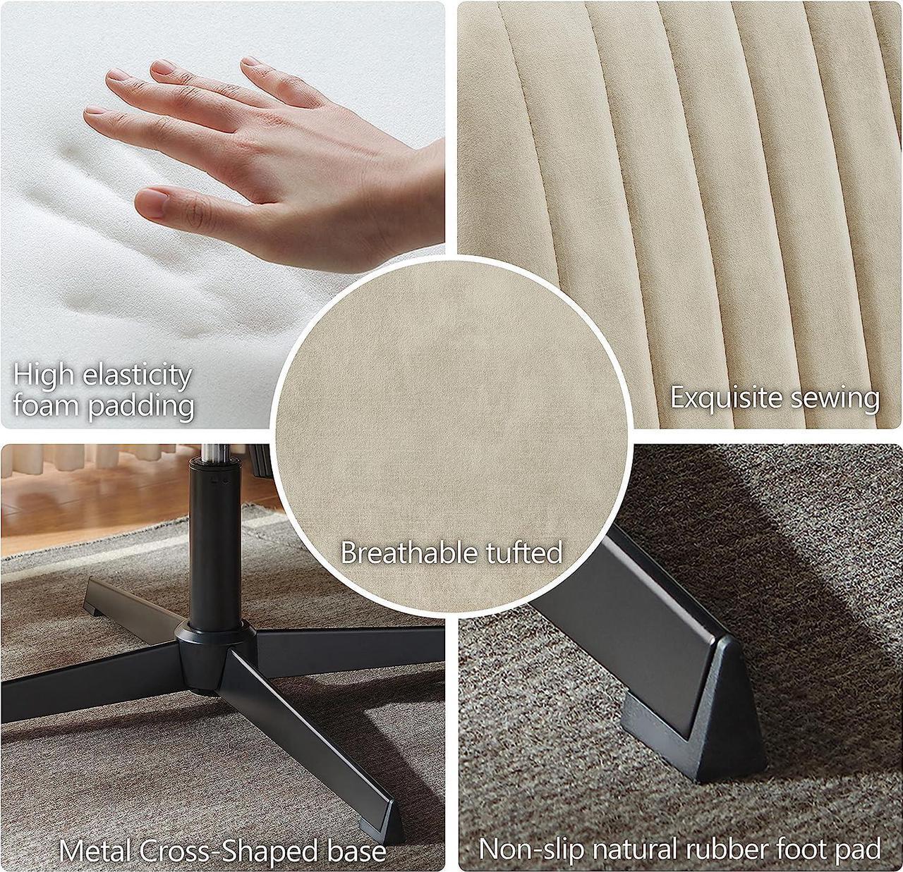 Alt view image 5 of 7 - Art Leon Desk Chair No Wheels, with Foot Rest Stool and Lumbar Pillow, Mid Century Modern Rocking Mid Back Ergonomic Office Chair, Swivel Accent Chair for Living Room Bedroom, Velvet Tufted, Off White