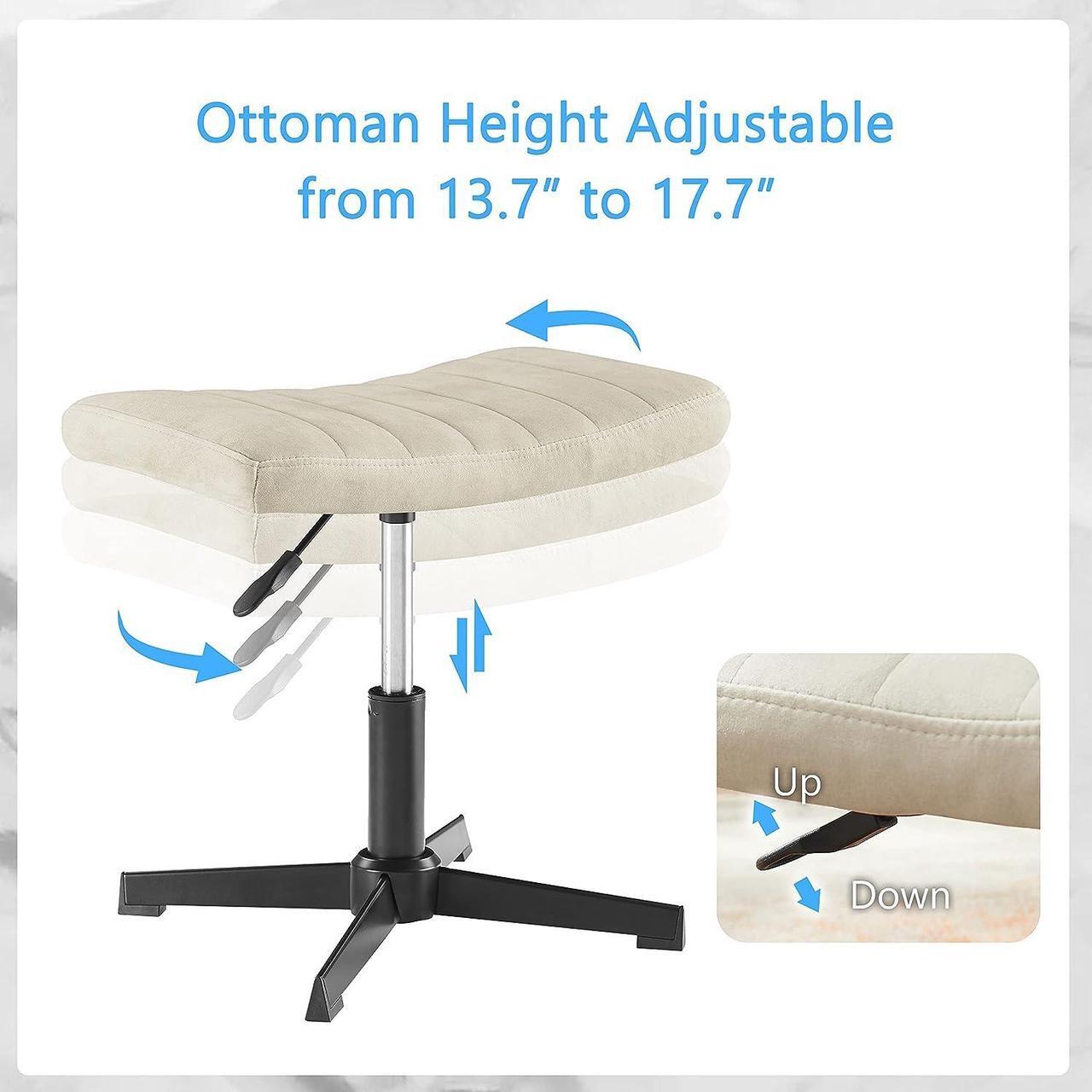 Alt view image 4 of 7 - Art Leon Desk Chair No Wheels, with Foot Rest Stool and Lumbar Pillow, Mid Century Modern Rocking Mid Back Ergonomic Office Chair, Swivel Accent Chair for Living Room Bedroom, Velvet Tufted, Off White