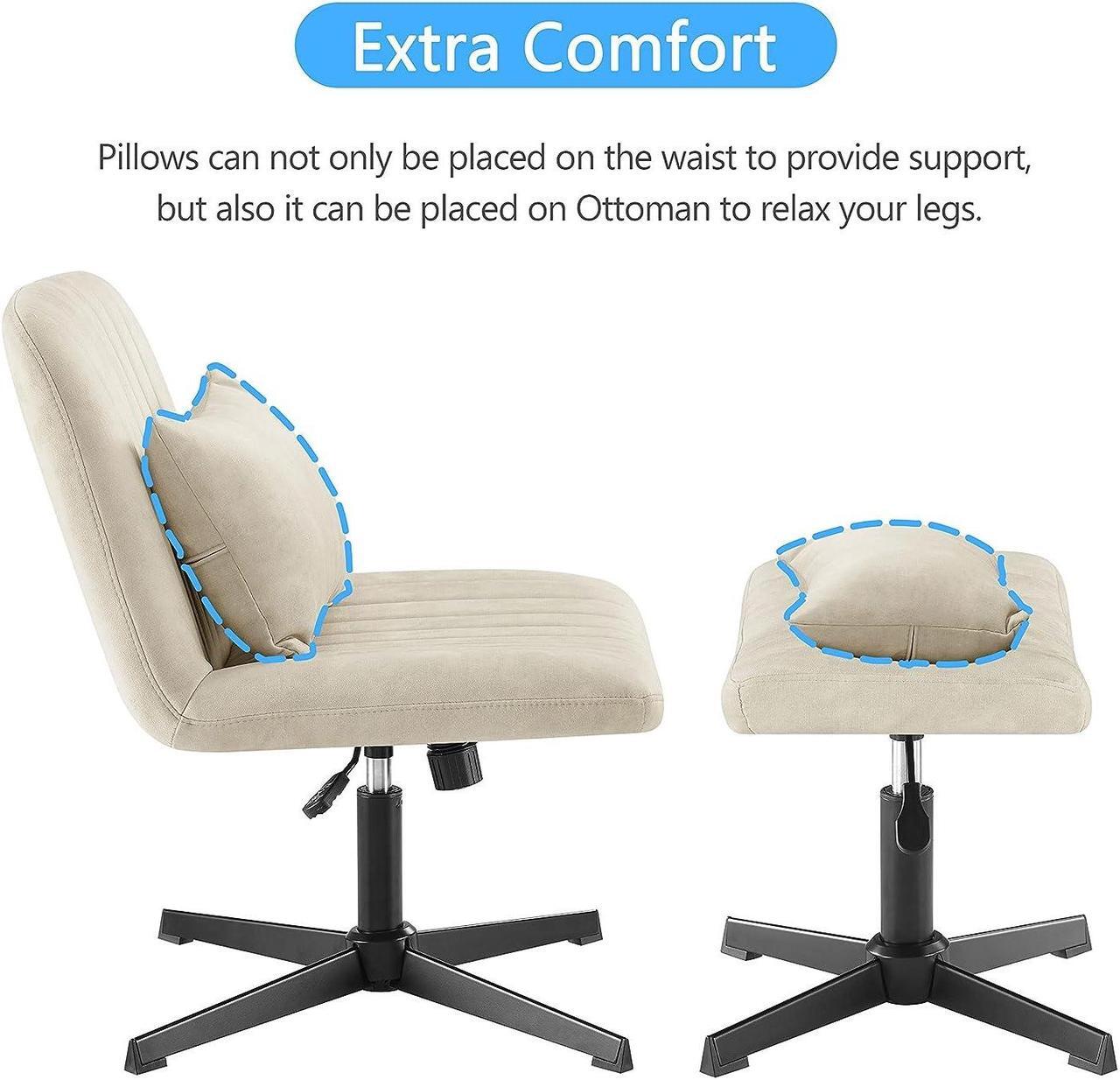 Alt view image 6 of 7 - Art Leon Desk Chair No Wheels, with Foot Rest Stool and Lumbar Pillow, Mid Century Modern Rocking Mid Back Ergonomic Office Chair, Swivel Accent Chair for Living Room Bedroom, Velvet Tufted, Off White