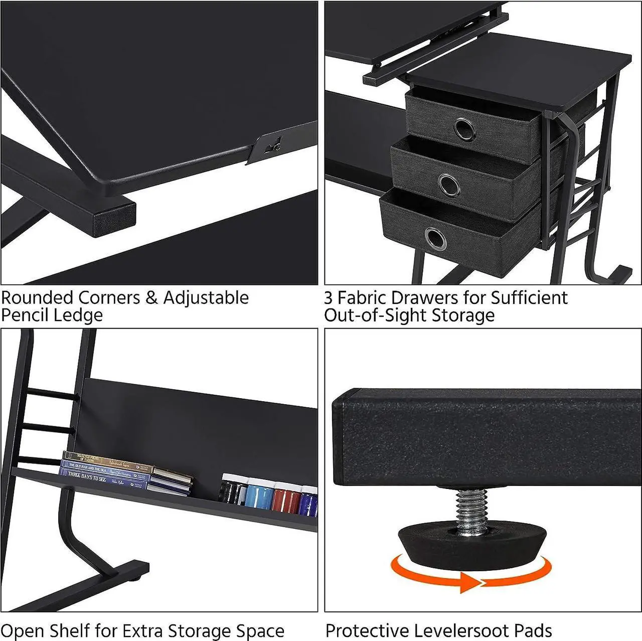Alt view image 7 of 7 - Topeakmart Height Adjustable Drafting Table Art Craft Desk Work Station Hobby Design Studio Tiltable Tabletop Drawing Desk with Stool & Storage Drawers