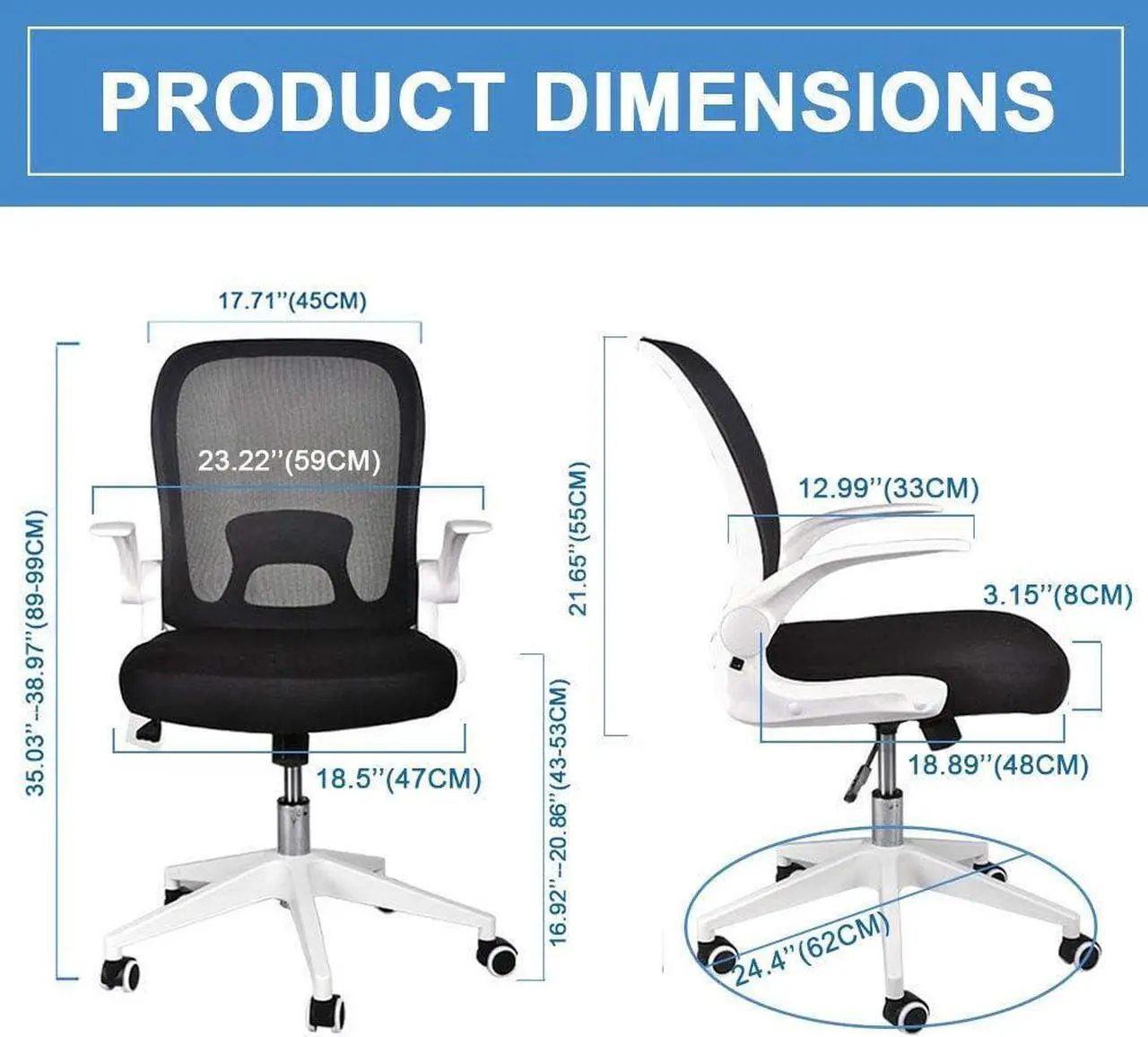 Alt view image 2 of 6 - IPKIG Foldable Office Chair - Home Office Desk Chairs with Wheels and Flip-Up Arms - Foldable Backrest Mesh Computer Chair Adjustable Swivel Rolling Home Executive (White), Welcome to consult