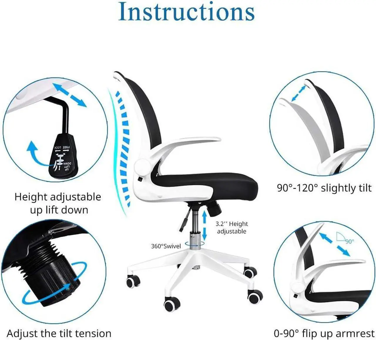 Alt view image 6 of 6 - IPKIG Foldable Office Chair - Home Office Desk Chairs with Wheels and Flip-Up Arms - Foldable Backrest Mesh Computer Chair Adjustable Swivel Rolling Home Executive (White), Welcome to consult