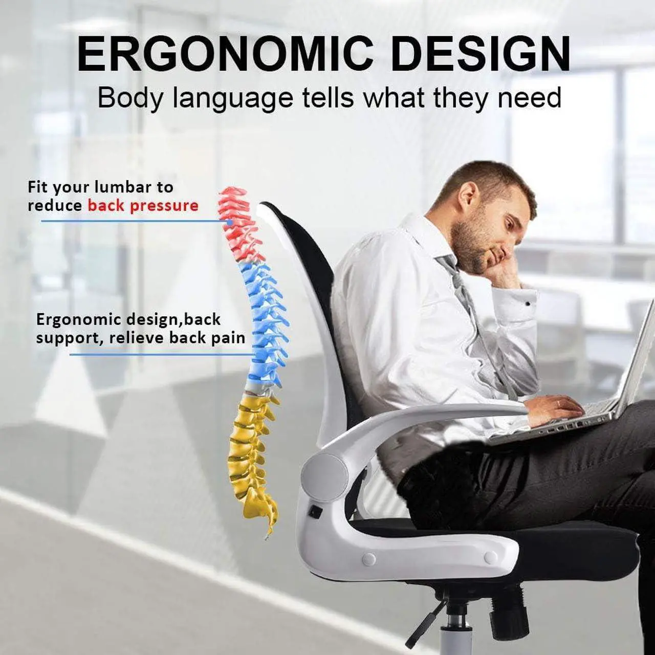 Alt view image 5 of 6 - IPKIG Foldable Office Chair - Home Office Desk Chairs with Wheels and Flip-Up Arms - Foldable Backrest Mesh Computer Chair Adjustable Swivel Rolling Home Executive (White), Welcome to consult