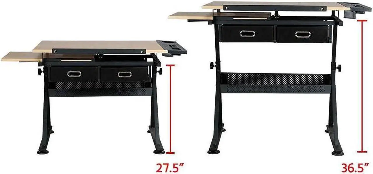 Alt view image 4 of 7 - Topeakmart Height Adjustable Drafting Table Drawing Desk Tiltable Tabletop Art Craft Work Station with Stool for Artists Painters Students Adults