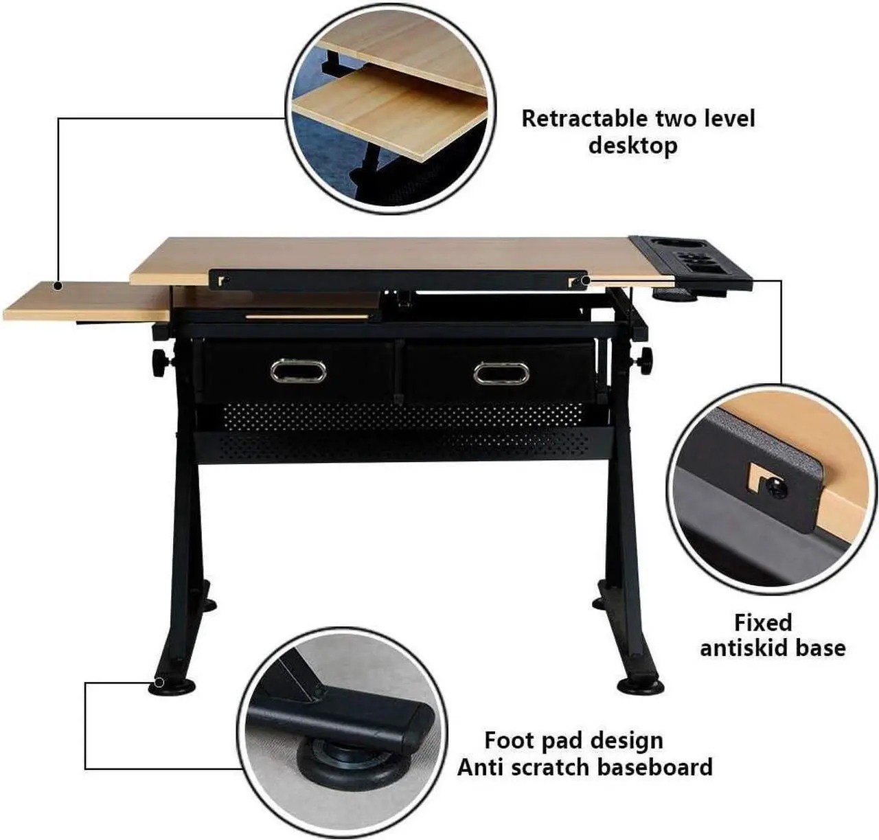 Alt view image 6 of 7 - Topeakmart Height Adjustable Drafting Table Drawing Desk Tiltable Tabletop Art Craft Work Station with Stool for Artists Painters Students Adults