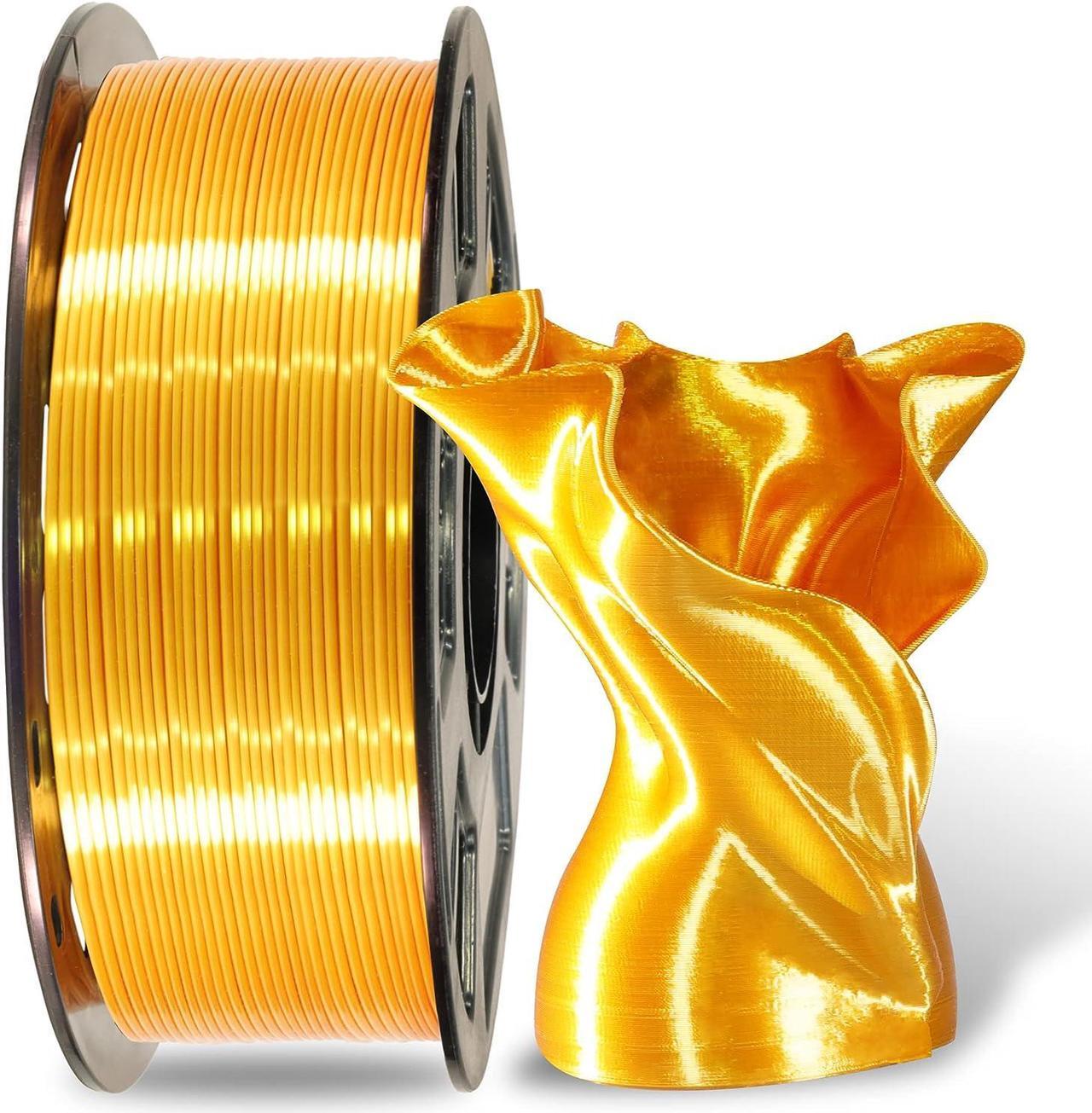 Main image of MIKA3D Silk Shiny PLA Gold 3D Printing Filament, 1Kg 2.2lbs 1.75mm 3D Print Material, High Diameter Control Neatly Wound Silk PLA, Widely Support for FDM 3D Printers