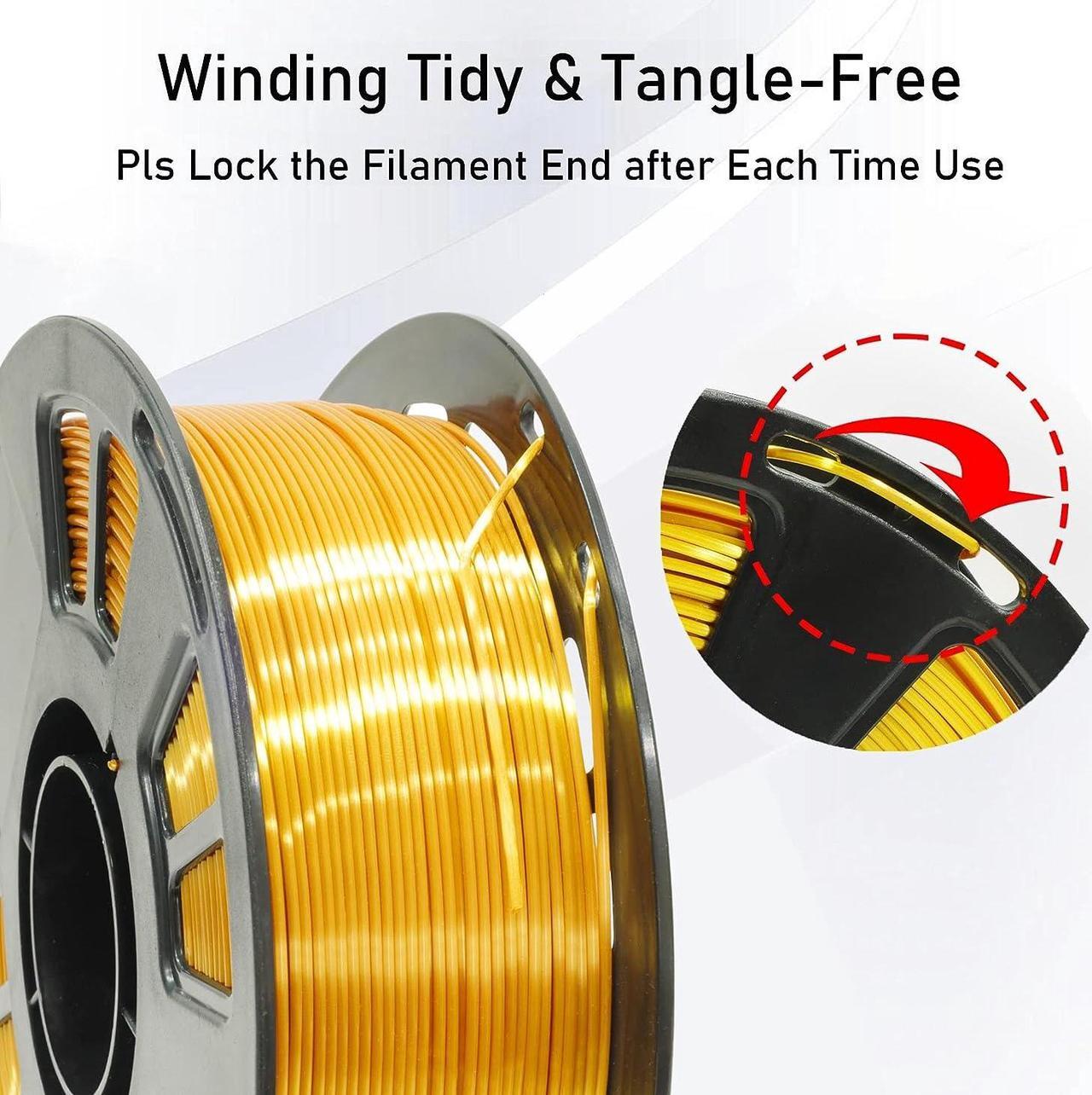 Alt view image 4 of 6 - MIKA3D Silk Shiny PLA Gold 3D Printing Filament, 1Kg 2.2lbs 1.75mm 3D Print Material, High Diameter Control Neatly Wound Silk PLA, Widely Support for FDM 3D Printers