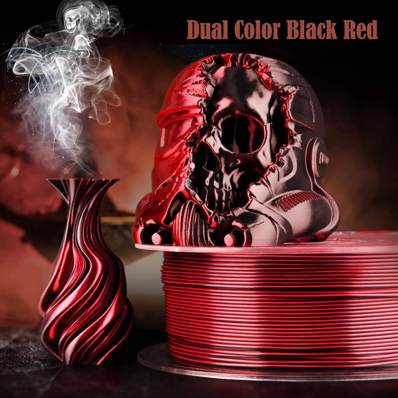 Alt view image 2 of 7 - PLA Filament 1.75mm,3D Printer Filament Silk PLA 3D Filament Dual Color Filament Black Red Pla Filament 3D Printing Filament 1.75mm+/-0.02mm,1KG/2.2lb