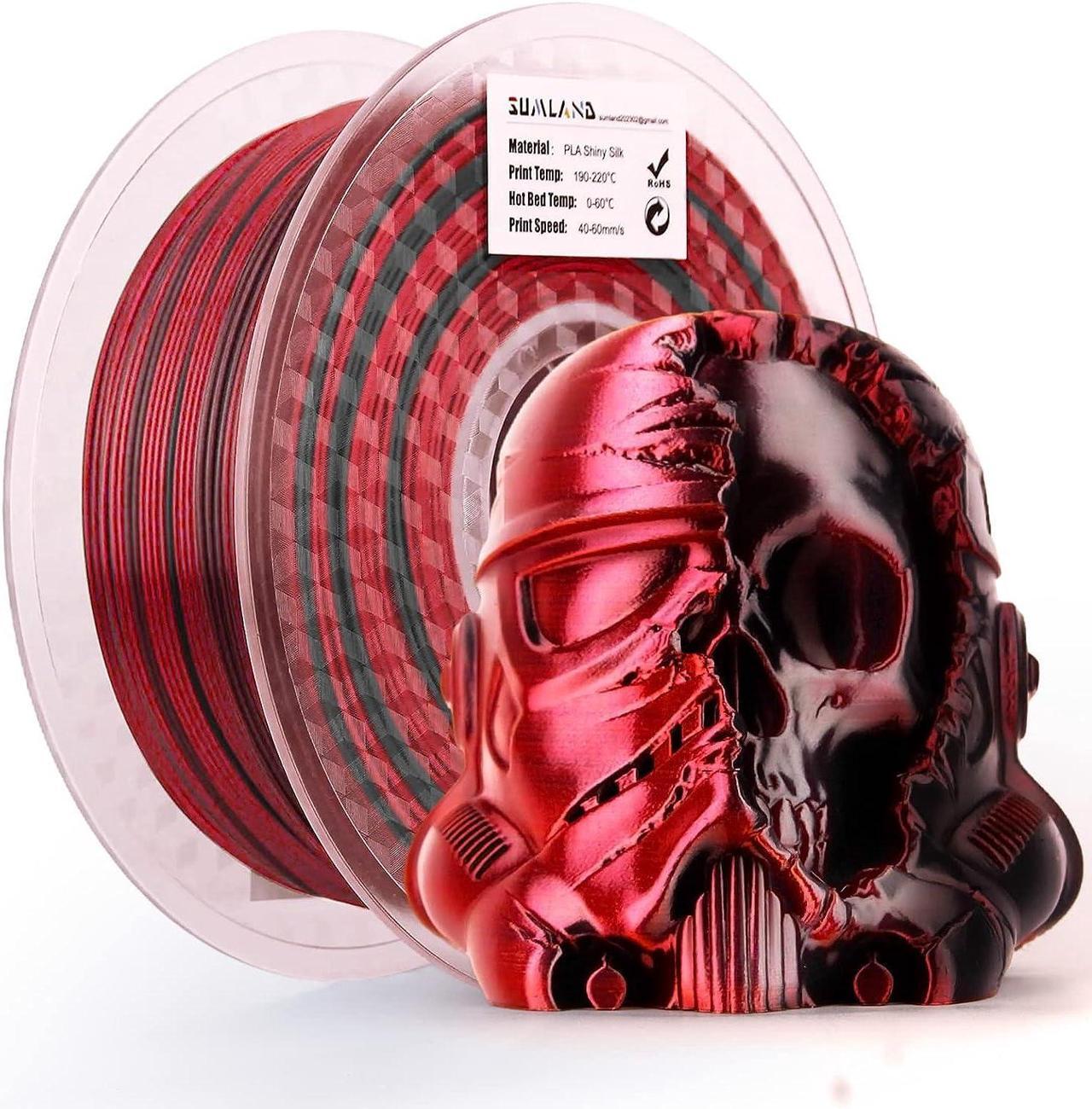 Main image of PLA Filament 1.75mm,3D Printer Filament Silk PLA 3D Filament Dual Color Filament Black Red Pla Filament 3D Printing Filament 1.75mm+/-0.02mm,1KG/2.2lb