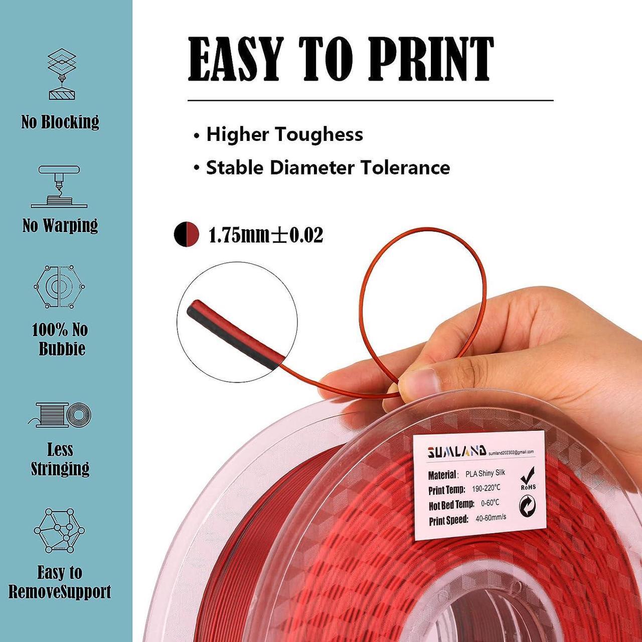 Alt view image 5 of 7 - PLA Filament 1.75mm,3D Printer Filament Silk PLA 3D Filament Dual Color Filament Black Red Pla Filament 3D Printing Filament 1.75mm+/-0.02mm,1KG/2.2lb