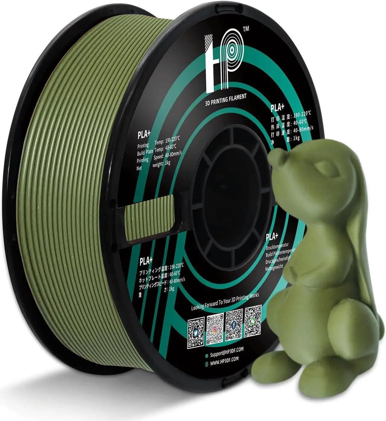 Main image of HP3DF Premium PLA Green Matte Amy Green Filament 1.75mm 1KG PLA 2.2Lbs PLA Toughness Enhanced 3D Printer Filament 100% Pure PLA Free 3D Pen Filament FDM Printing Material (Amy Green)