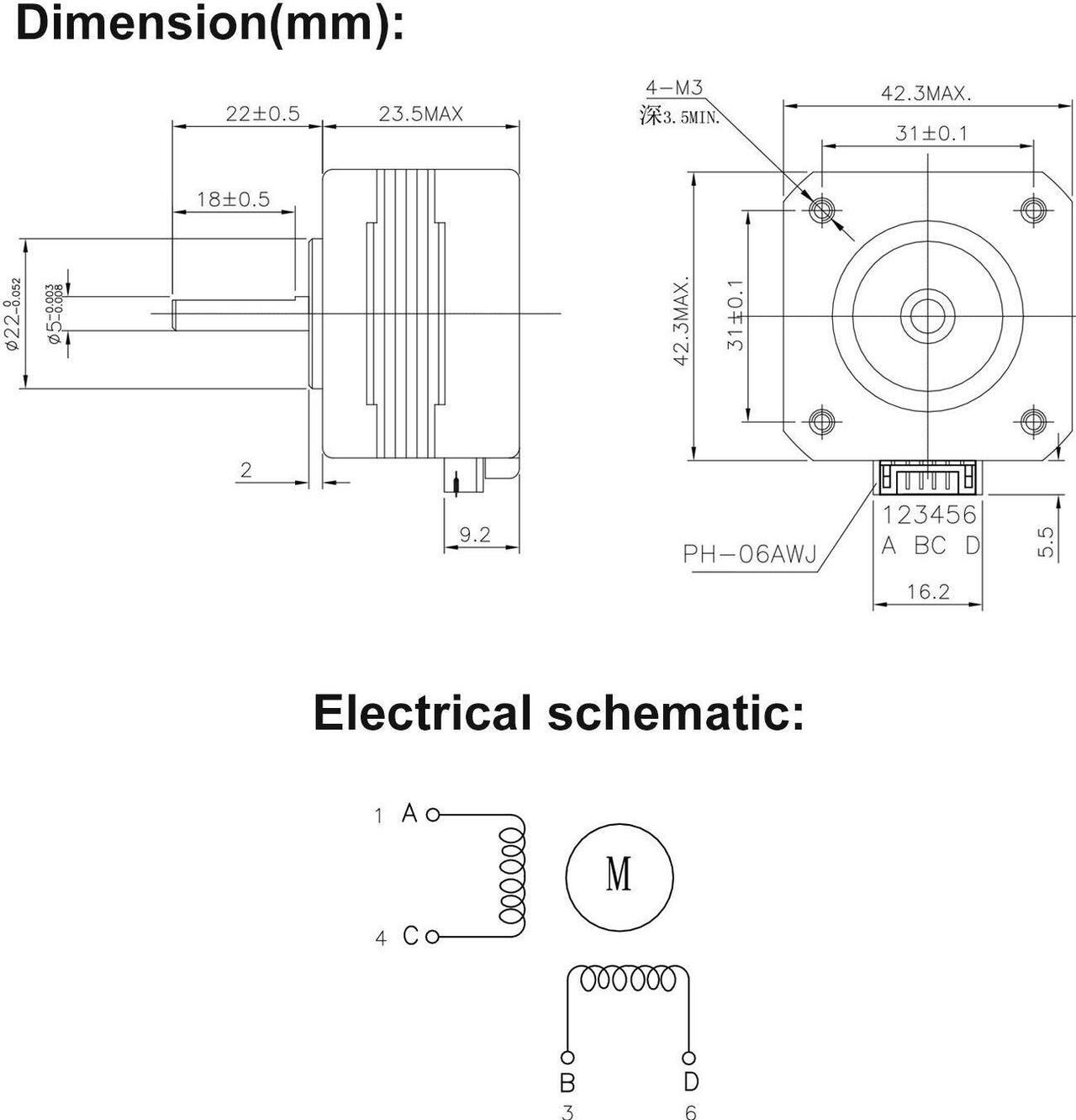 Alt view image 3 of 6 - Twotrees Nema17 Stepper Motor 17HS 4023 Stepper motor Bipolar 42 Motor 4-Lead Wire with 1m Cable 23mm 42BYGH 1.5A Motor for CNC XYZ 3D Printer