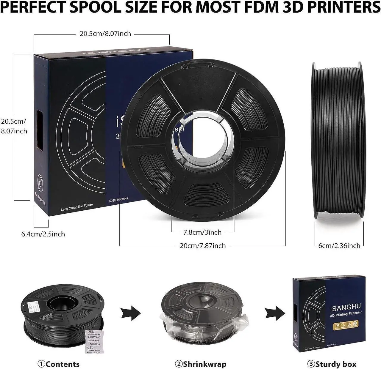 Alt view image 7 of 7 - Carbon Fiber ABS Filament 1.75mm, Lightweight & High Toughness, Enhanced ABS-CF 3D Printer Filament, Black Carbon Fiber Filament ABS Filament 1kg(2.2lbs) Spool