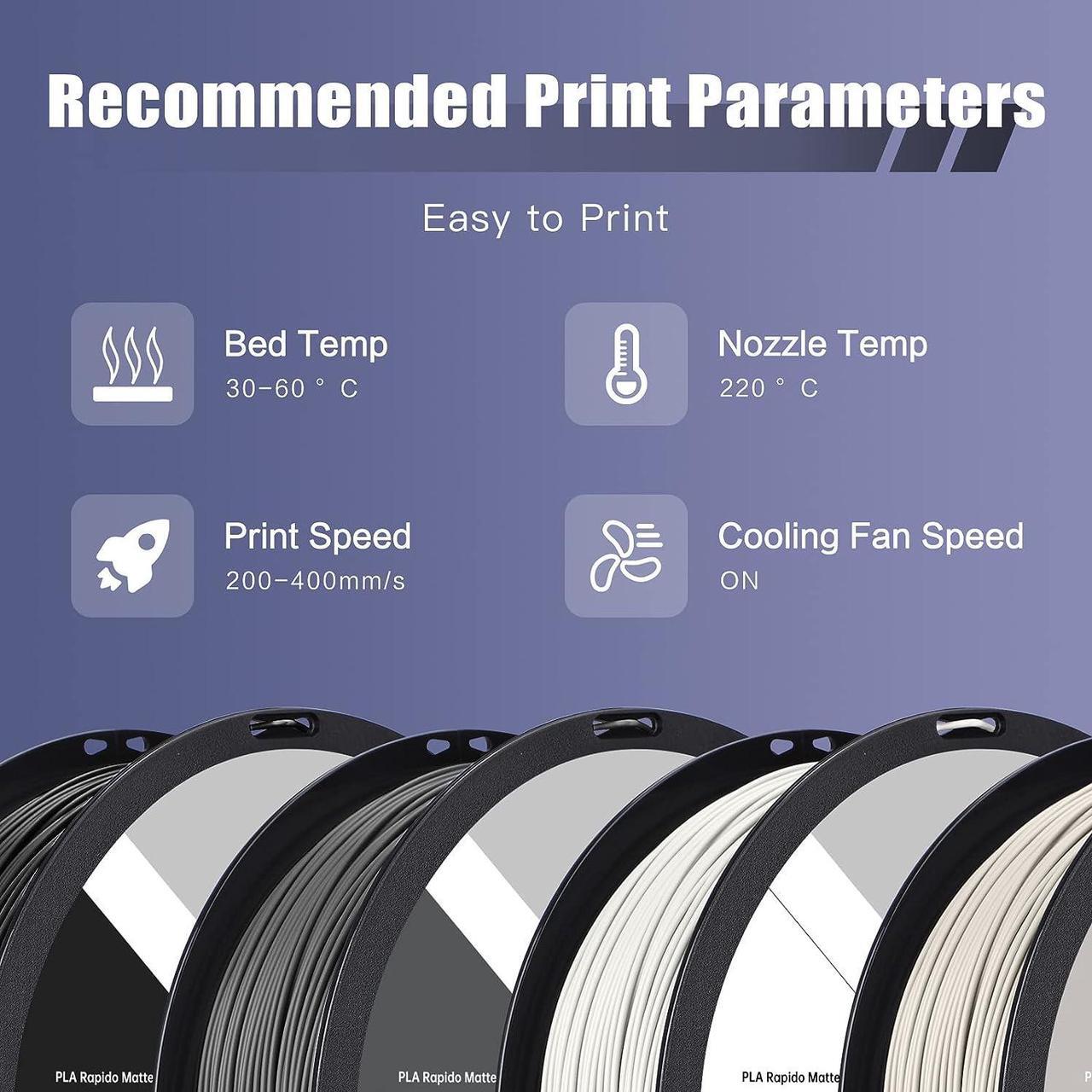 Alt view image 6 of 7 - R QIDI TECHNOLOGY Matte PLA Filament 1.75mm, 3D Printer Filament PLA Rapido Matte 1kg Spool (2.2lbs), Suitable for Hyper Speed Printing, 3D Printing Filament Fit Most FDM 3D Printers, Matte Black
