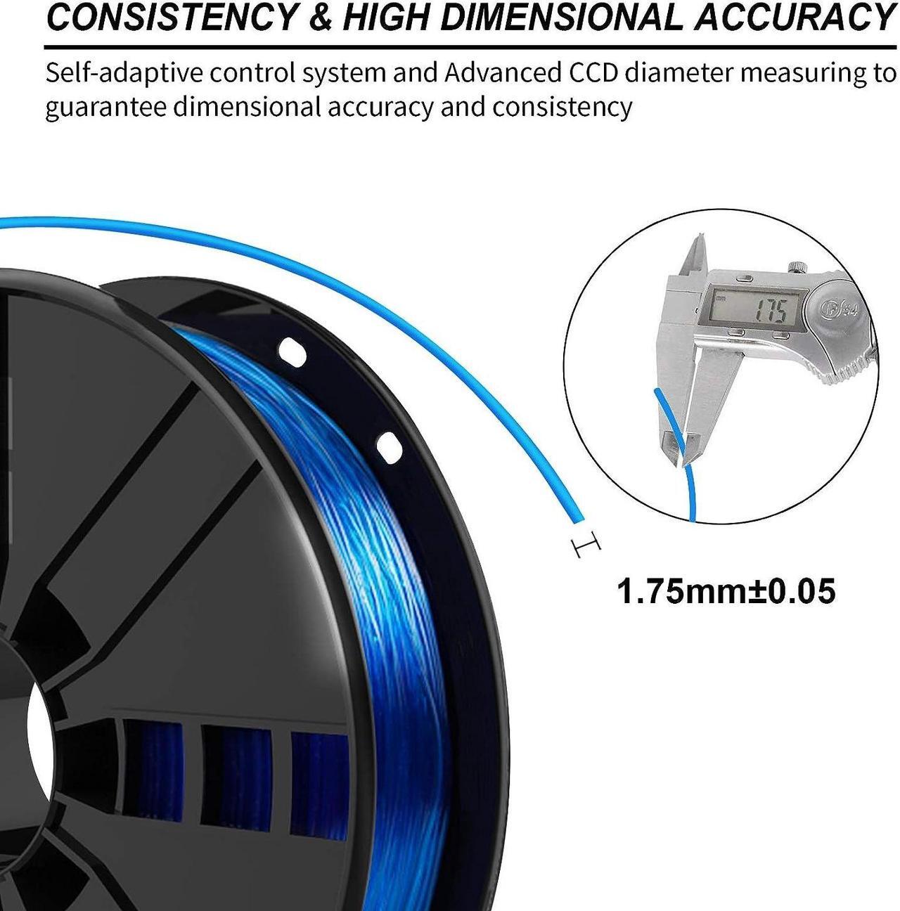 Alt view image 4 of 6 - TPU Filament 1.75mm, Blue Flexible TPU 3D Printer Filament with 20g Cleaning Filament, 2.0lbs Spool, Dimensional Accuracy +/- 0.05mm, 95A Soft TPU Blue