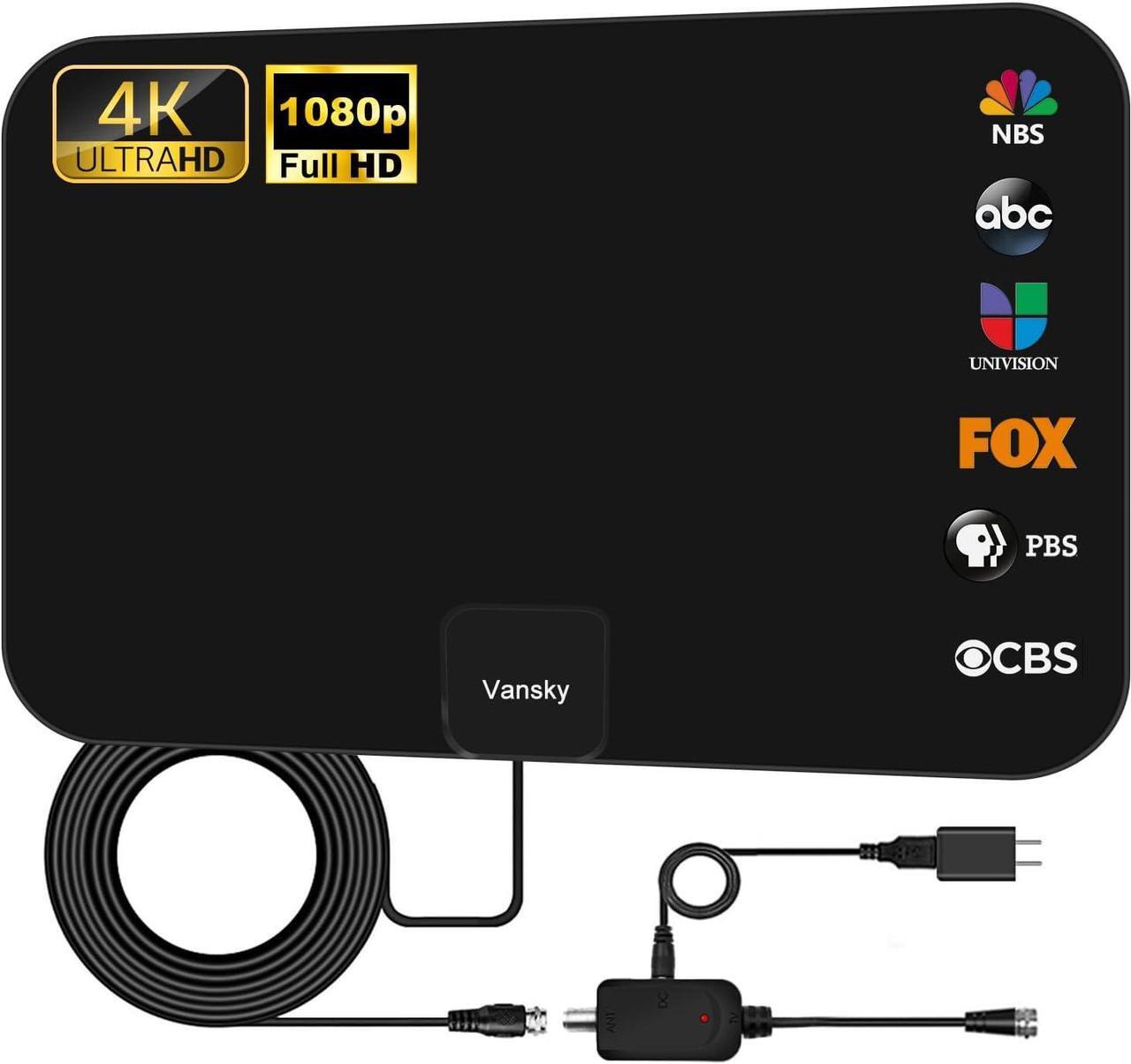 Main image of Vansky TV Antenna Indoor, Digital Amplified Indoor HDTV Antenna, 1080p VHF UHF Television Local Channels Detachable Signal Amplifier and 16.5ft Long Coax Cable (Black), Welcome to consult