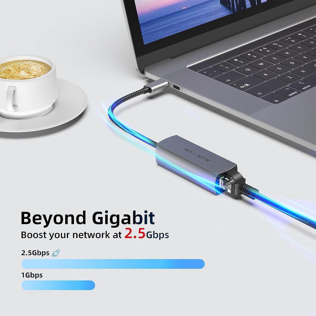 Alt view image 2 of 6 - WALNEW USB-C 2.5gb Ethernet Adapter, USBC to RJ45 LAN Connector,2.5 Gigabit Network Cable Converter Thunderbolt 3 for NAS Server,Mac,iMac,MacBook Pro,iPad Air,Dell XPS 17 15,Surface Laptop,Chromebook
