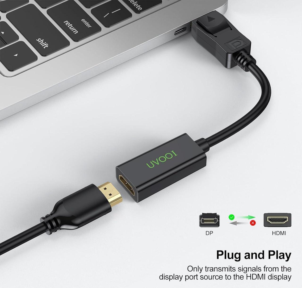 Alt view image 4 of 7 - DisplayPort (DP) to HDMI Adapter Cable Display Port to HDMI Adapter Converter Male to Female Connector 1080P for Computer Desktop Laptop PC Monitor Projector HDTV-Black