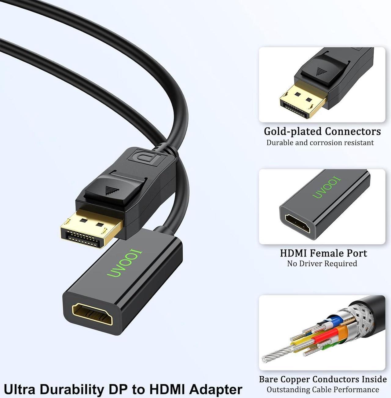 Alt view image 6 of 7 - DisplayPort (DP) to HDMI Adapter Cable Display Port to HDMI Adapter Converter Male to Female Connector 1080P for Computer Desktop Laptop PC Monitor Projector HDTV-Black