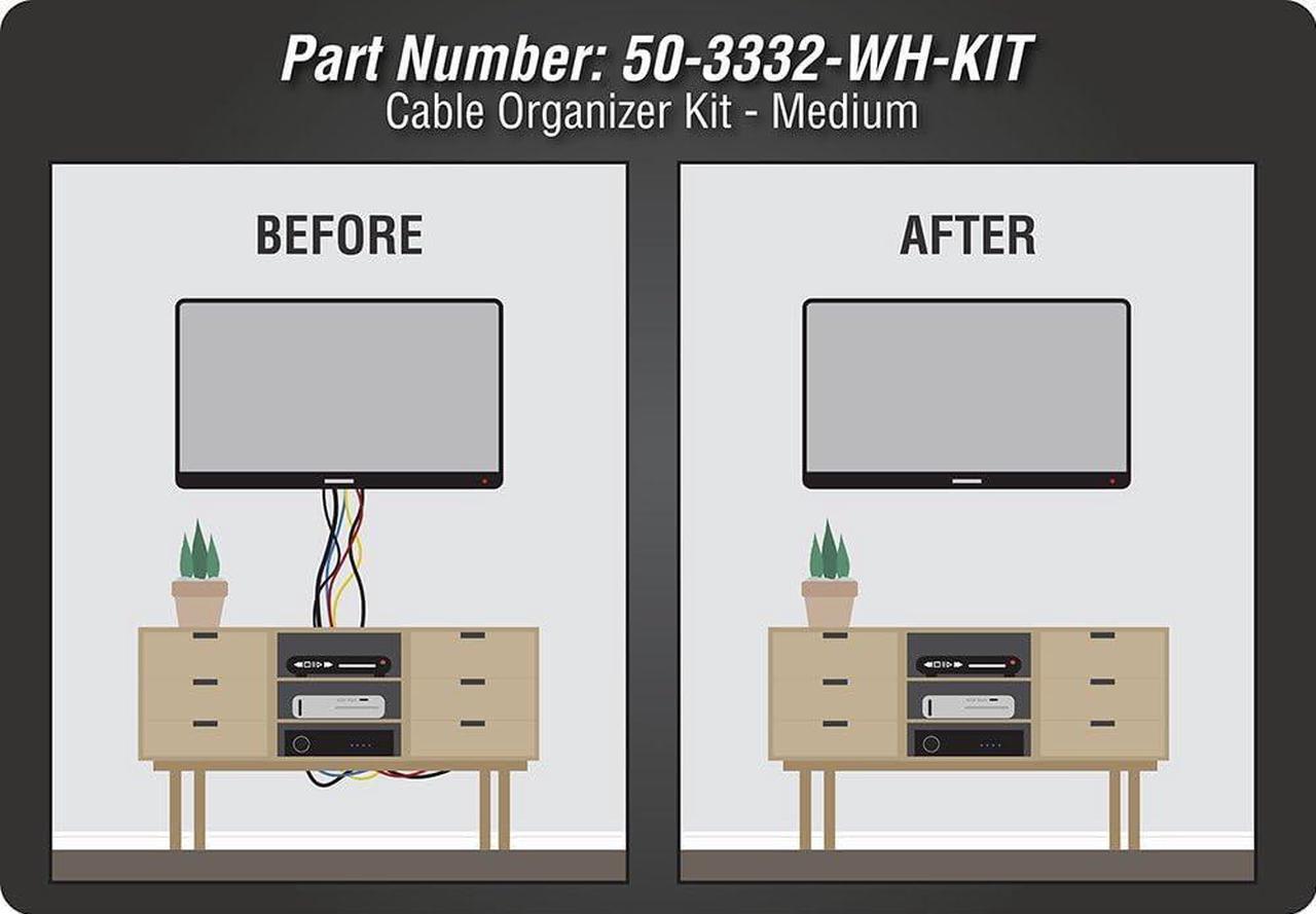 Alt view image 7 of 7 - DataComm Electronics 50-3332-WH-KIT Flat Panel TV Cable Organizer Kit - White