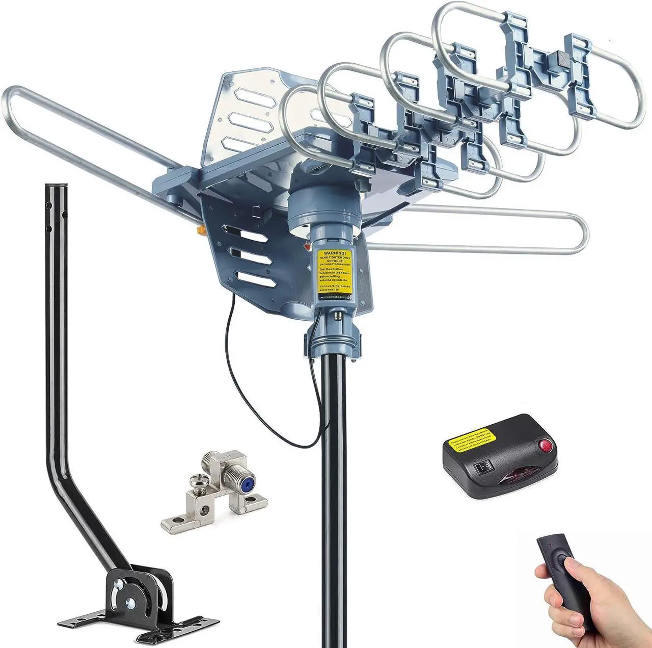 Main image of PBD Digital Outdoor TV Antenna, 150 Mile Motorized 360 Degree Rotation Support 2 TVs, Grounding Block, Mounting Pole, 50FT RG6 Coax Cable, Wireless Remote Control, UHF/VHF, Snap-On Installation