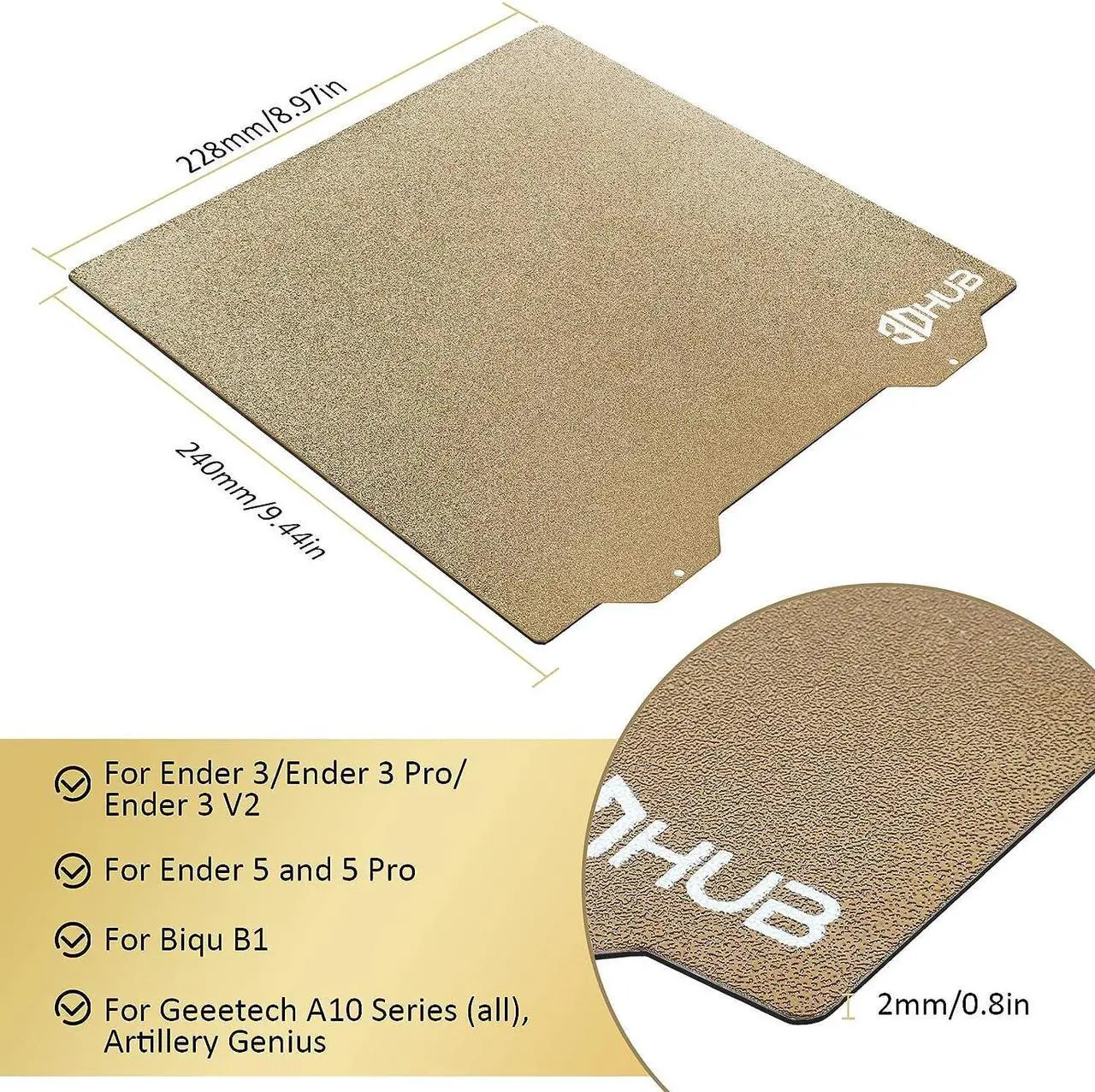 Alt view image 7 of 7 - PEI Spring Steel Bed with Magnetic Sheet for Edner 3 pro/Ender 3 v2/S1,Ender 5 3D Printer,235mm*235mm (235-235, Smooth & Textured PEI)